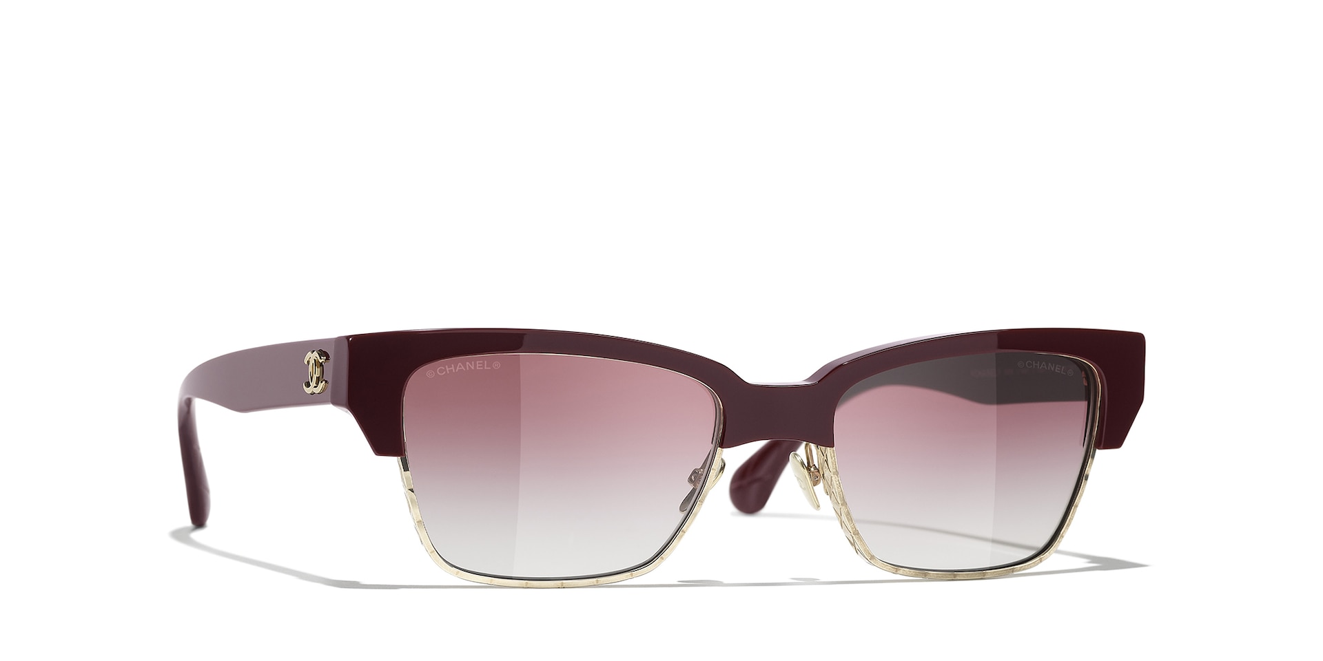 Chanel Woman Sunglass Cat Eye Sunglasses CH5558 -  Frame color: Red Vendome, Lens color: Gradient Violet