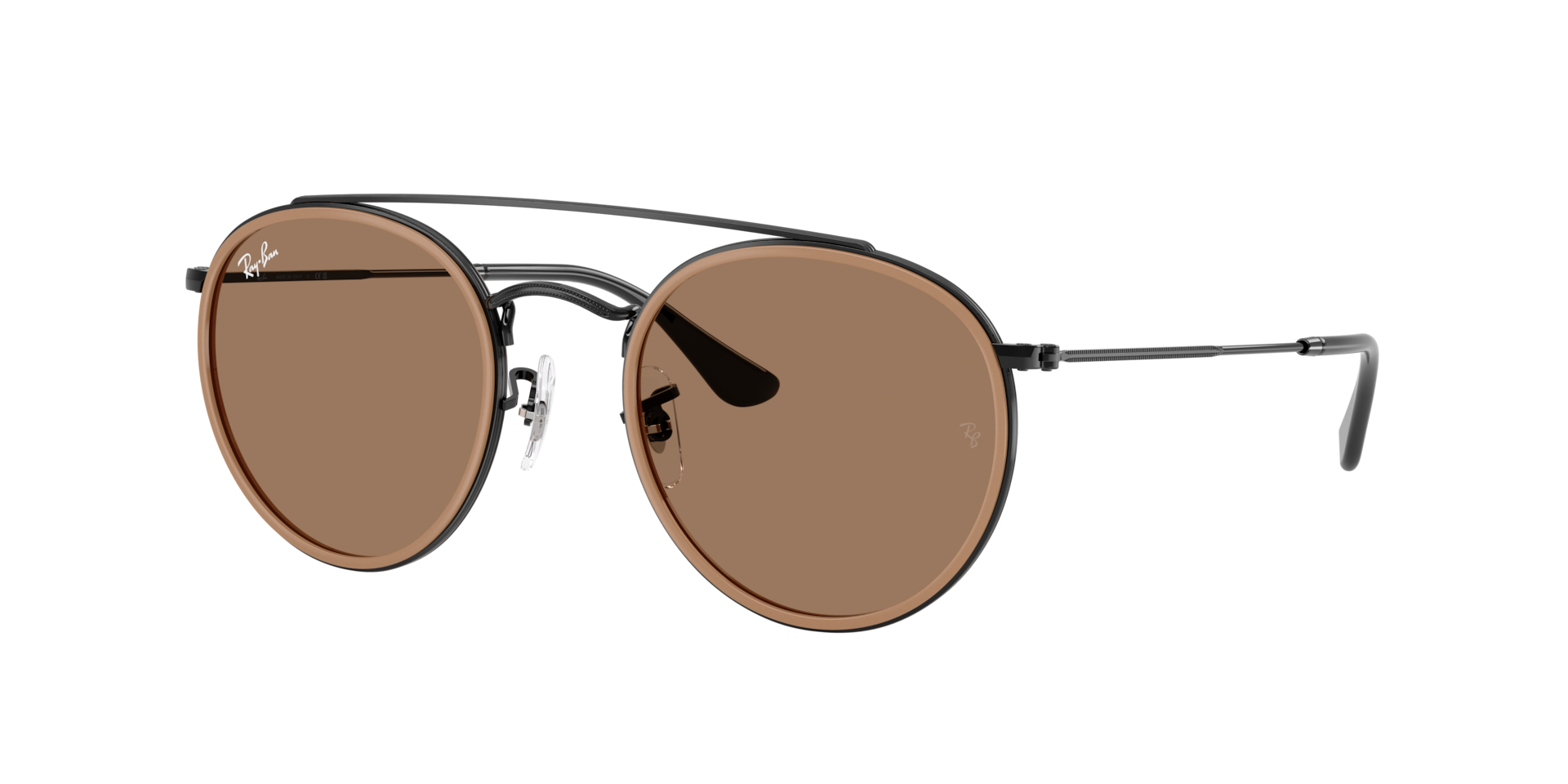 Ray-Ban Unisex Sunglass Round Double Bridge Polarized+ Lenses -  Framekleur: Zwart, Lenskleur: Bruin