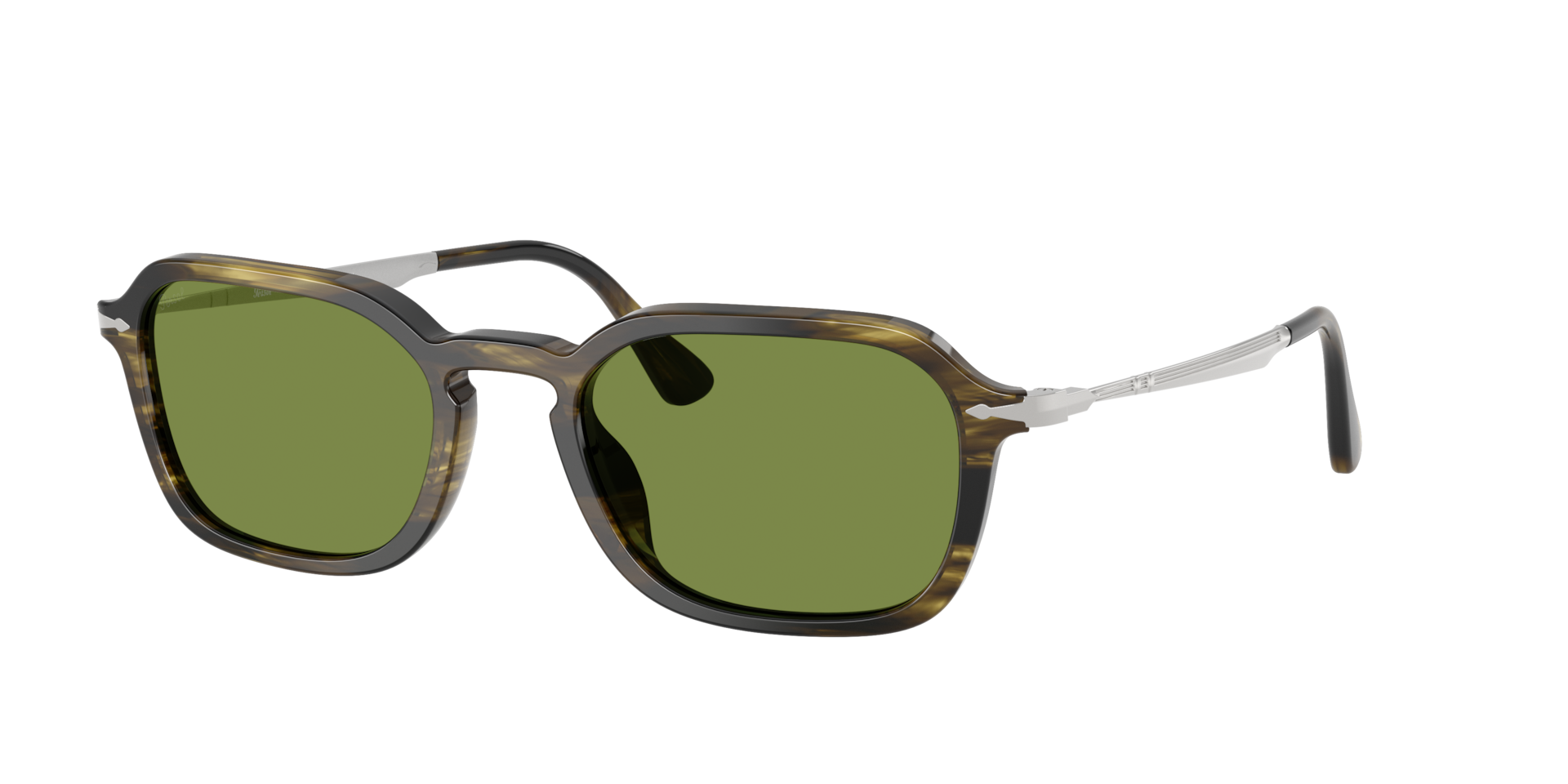 Persol Unisex Sunglass PO3381S -  Frame color: Striped Black & Olive Green, Lens color: Green