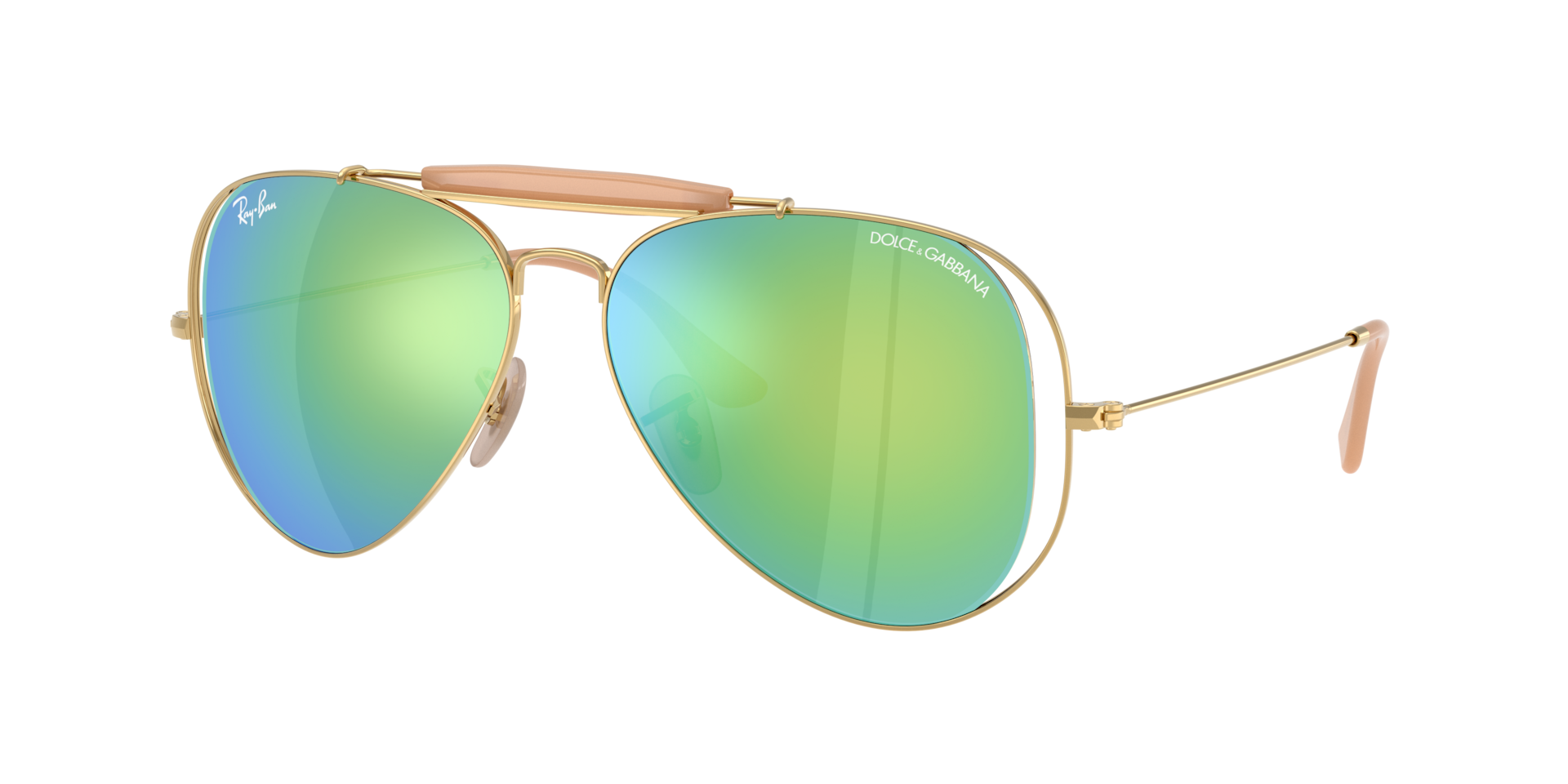 Ray-Ban Unisex Sunglass The Outdoorsman By Dolce&Gabbana -  Framekleur: Arista goud, Lenskleur: Groen Gespiegeld Blauw