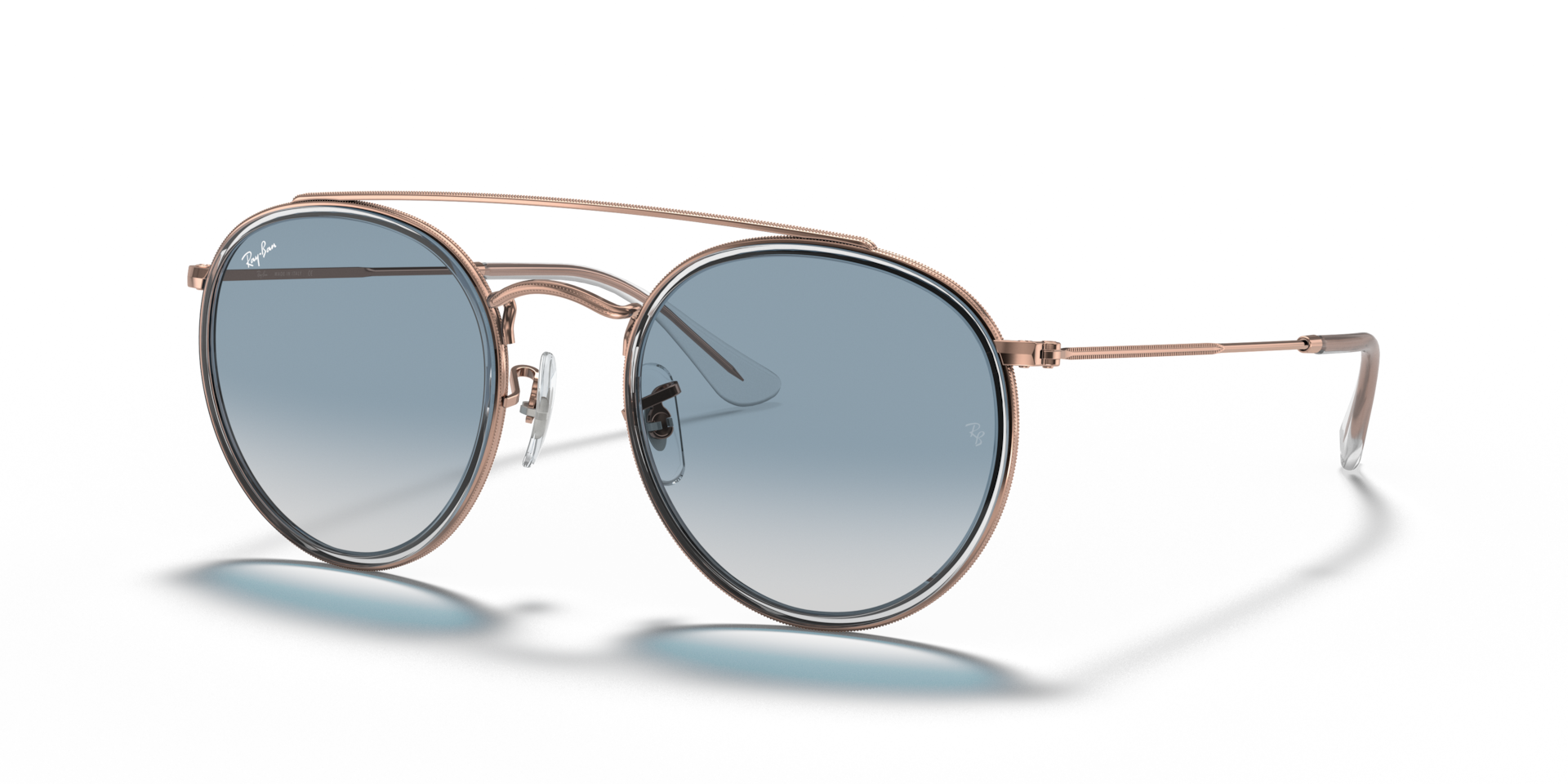 ⚫︎Ray-Ban RB3647 ラウンドサングラス グレー/ブルー⚫︎ Ray-Ban Round Double Bridge M (51 - 22) with Blue lenses and