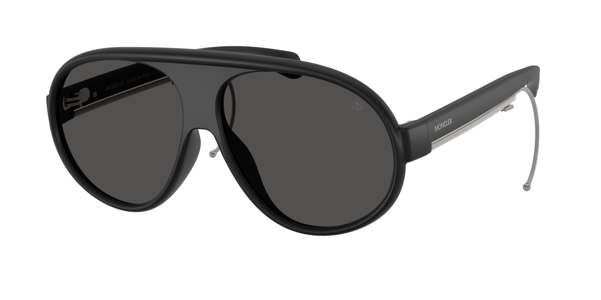 Moncler Unisex Sunglass VANTAJ - Rahmenfarbe: Matt Schwarz, Linsenfarbe: Dunkelgrau einfarbig