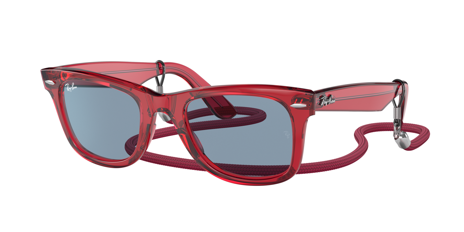 RAY-BAN Unisex Sunglasses RB2140F Original Wayfarer Colorblock - Frame color: Transparent Red, Lens color: Blue