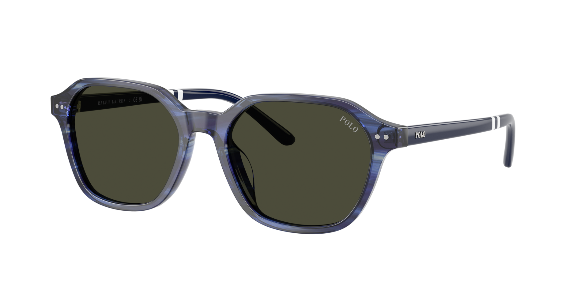 Polo Ralph Lauren Homme Sunglass PH4234U - Couleur du Monture: Bleu rayé brillant, Couleur de Lentille: Gris foncé