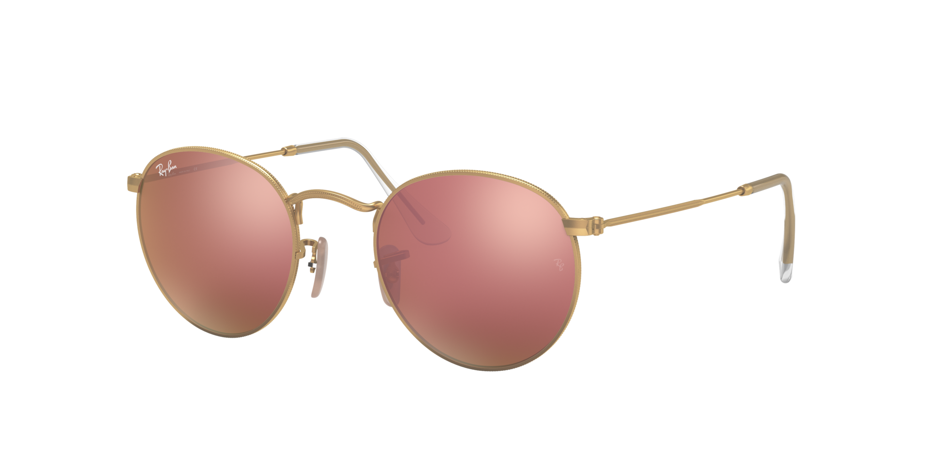 Ray-Ban ROUND L ピンクレンズ ゴールド RB3447 Ray-Ban Round Flash Lenses L (53 - 21) with Brown lenses and Gold