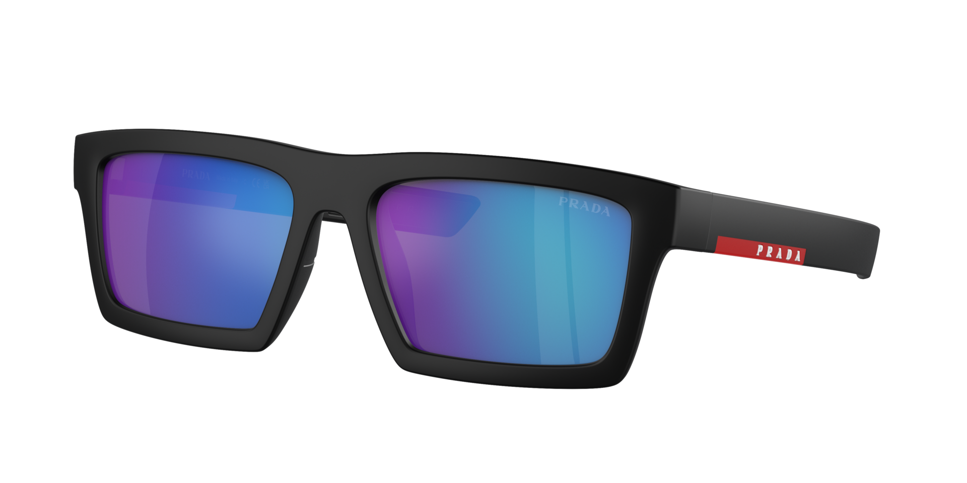 Prada Linea Rossa Man Sunglass PS 02ZSU -  Frame color: Matte Black, Lens color: Light Green Mirror Blue