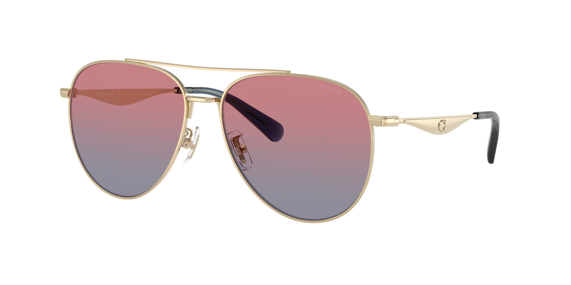 Coach Woman Sunglass CW193 - Frame color: Shiny Light Gold, Lens color: Blue Saddle Gradient
