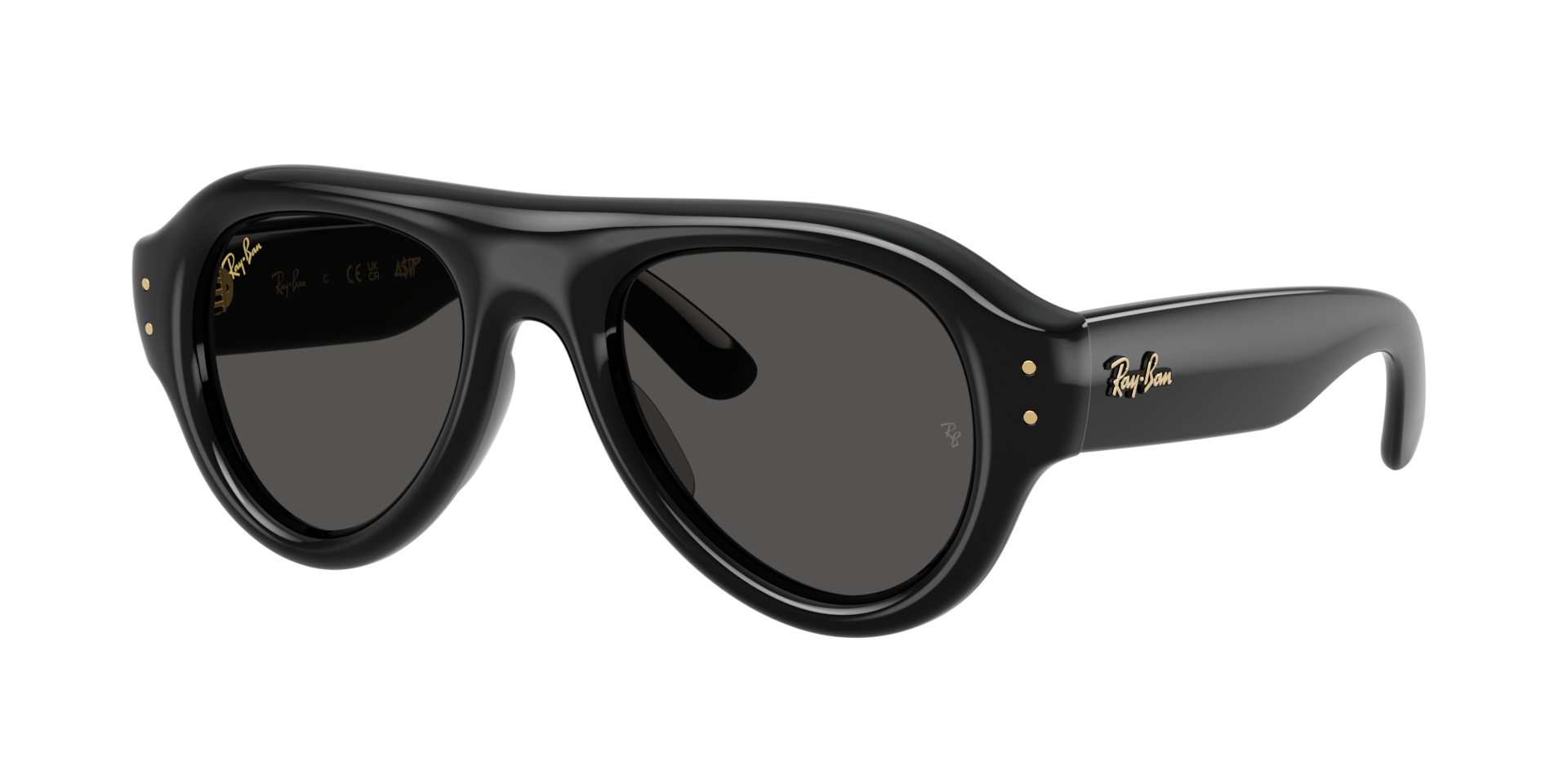 Ray-Ban Unisex Sunglass Aviator Puffer -  Frame color: Black, Lens color: Ultra Black