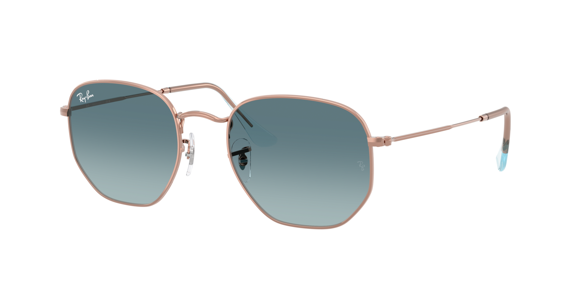 Ray-Ban Unisex Sunglass Hexagonal Flat Lenses - Rahmenfarbe: Kupfer, Linsenfarbe: Blau Verlaufstönung Grau