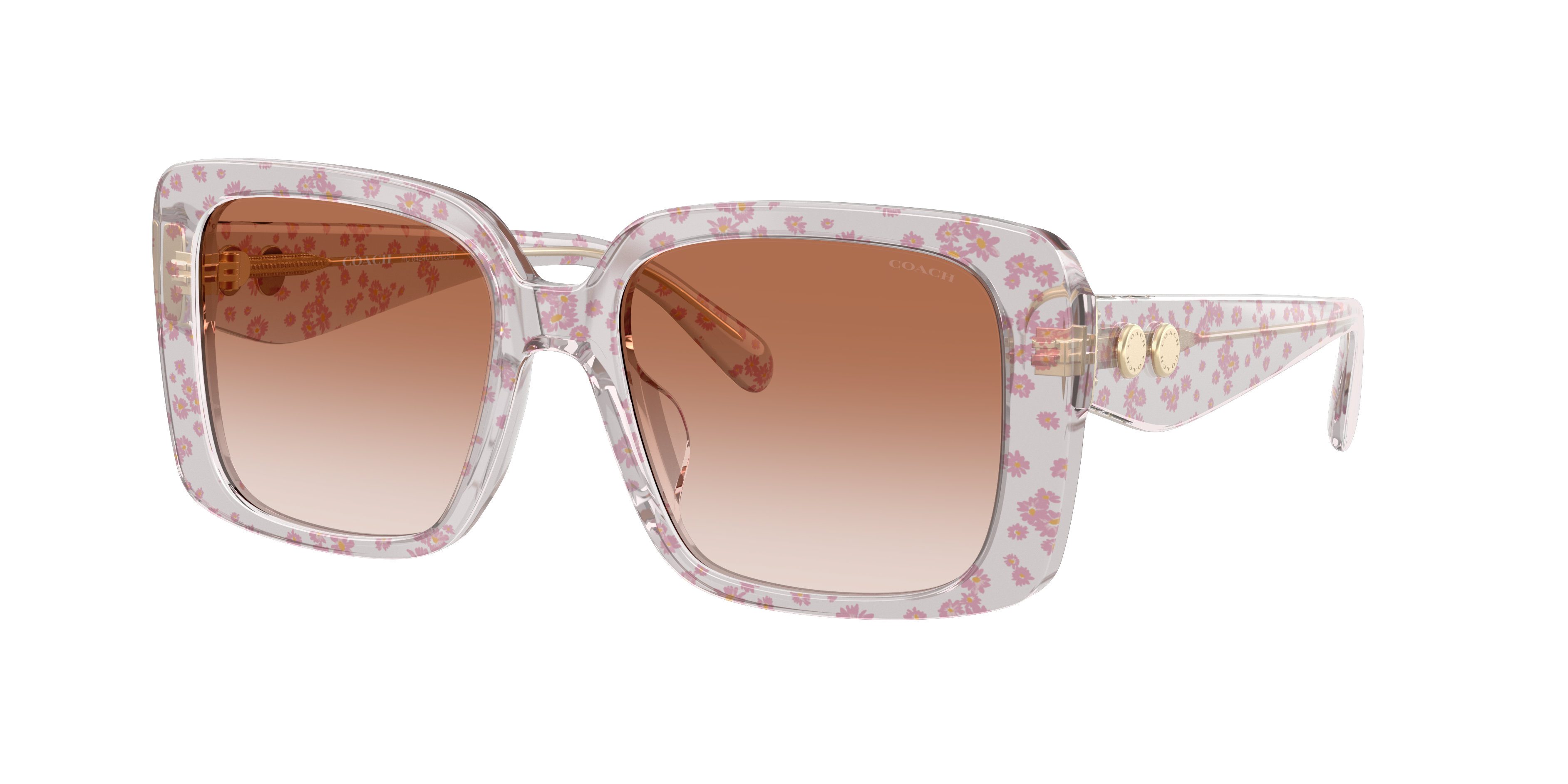 Coach Woman Sunglass CAD54 -  Frame color: Transparent Pink Floral Print, Lens color: Pink Gradient