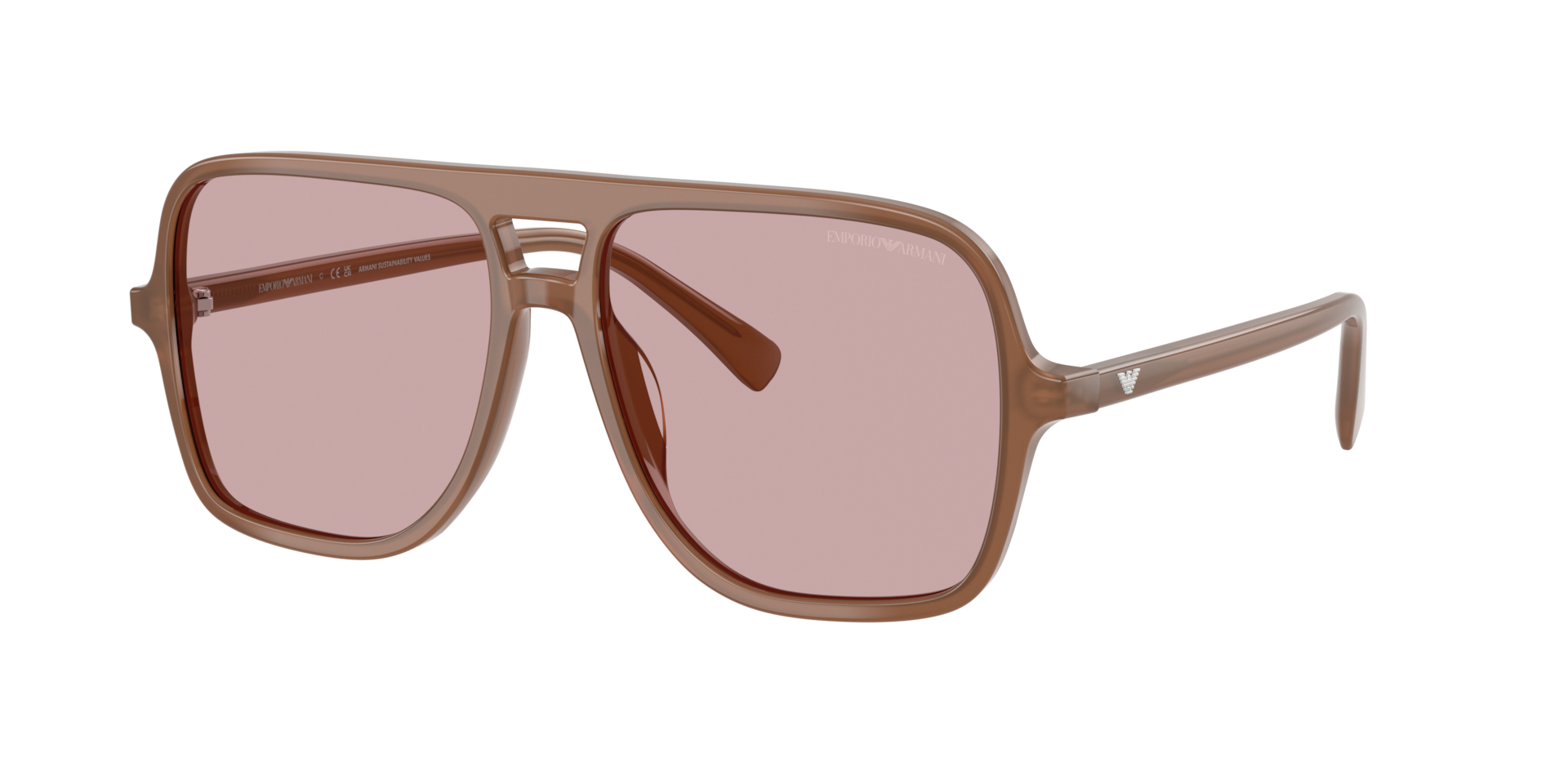 Emporio Armani Hombre Rosa Sunglass Ea4252u - Color Del Marco: Opalino Brillante Marrón Claro, Color De La Lente:
