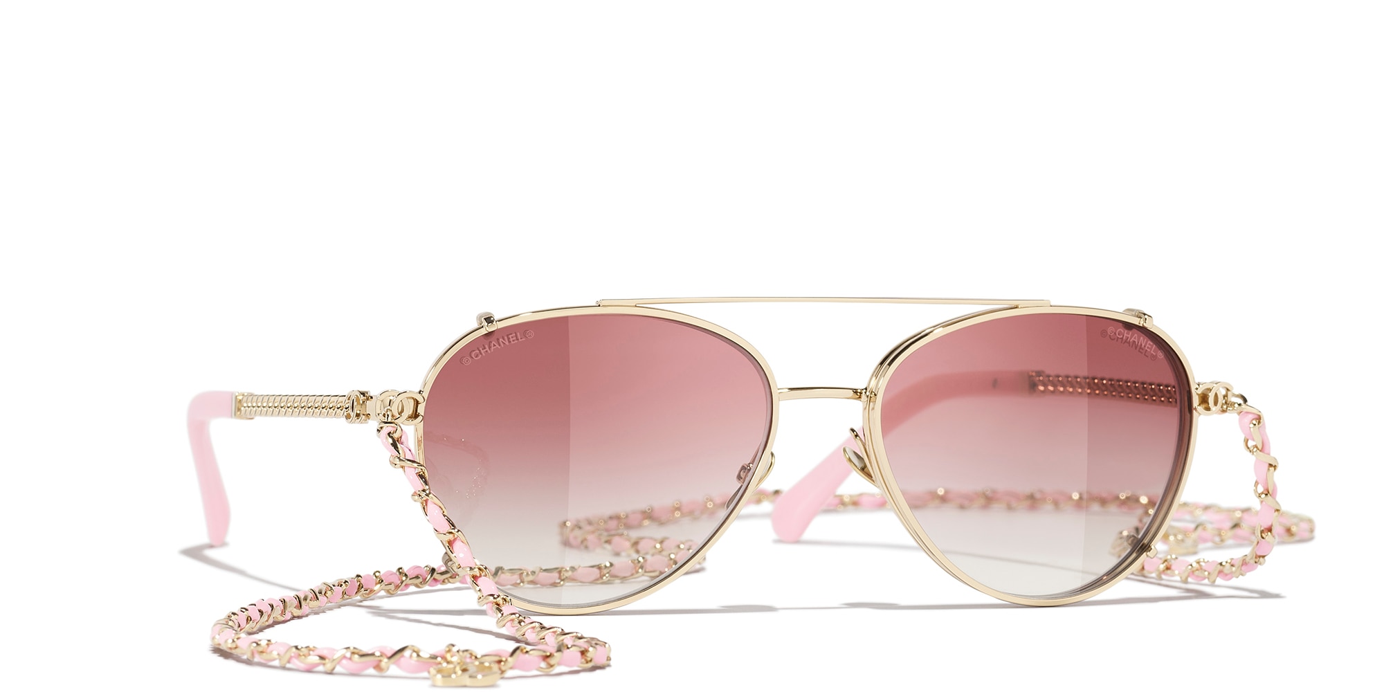 Chanel Woman Sunglass Pilot Sunglasses CH4292 -  Frame color: Pale Gold, Lens color: Transparent