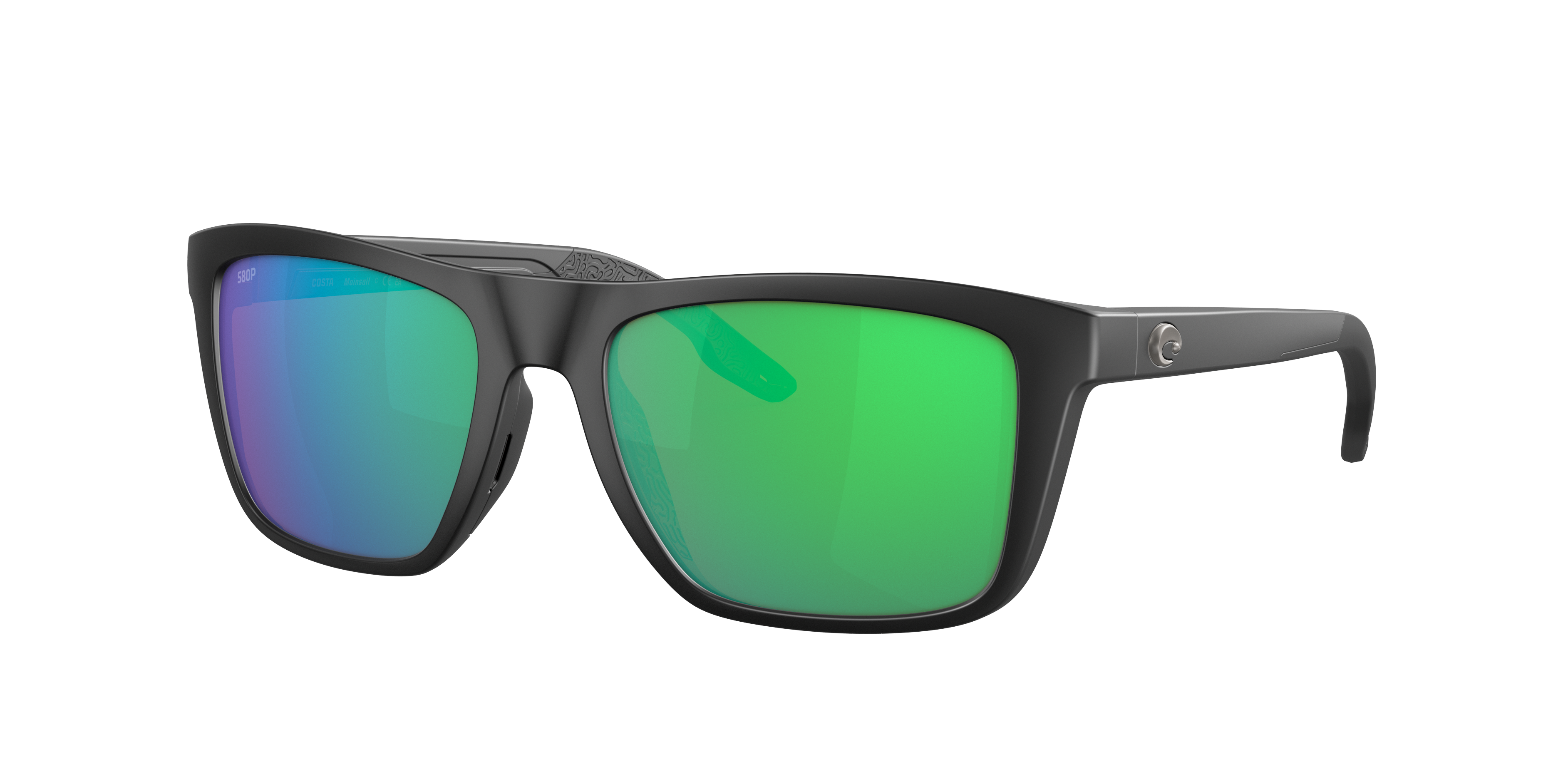Costa Man Sunglass Mainsail -  Frame color: Matte Black, Lens color: Green Mirror