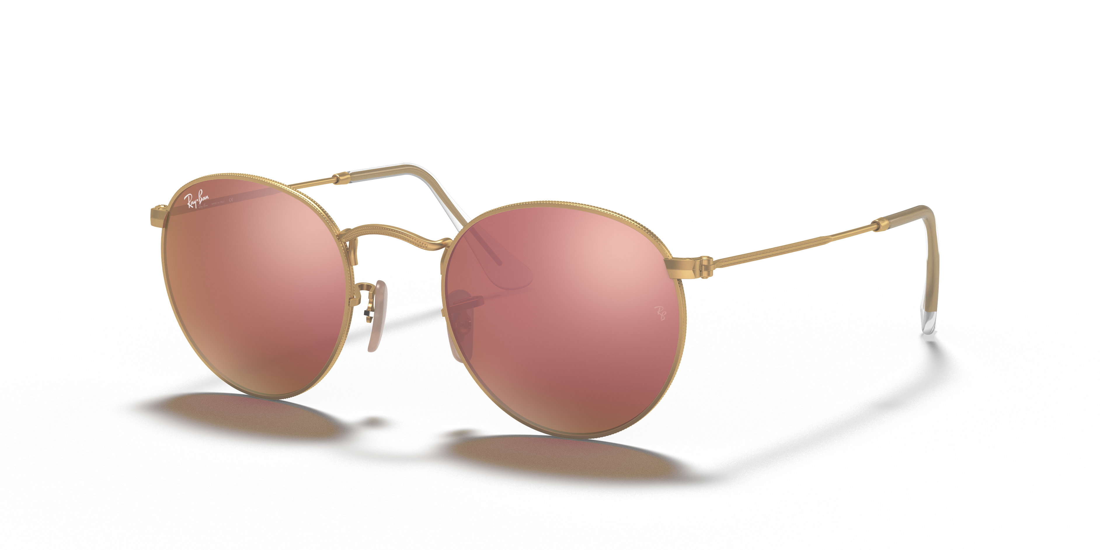 Ray-Ban ROUND L ピンクレンズ ゴールド RB3447 Ray-Ban Round Flash Lenses S (50 - 21) with Brown lenses and Gold