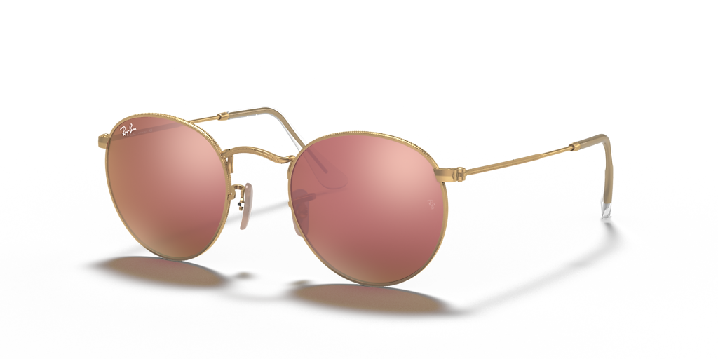 Ray-Ban ROUND L ピンクレンズ ゴールド RB3447 Ray-Ban Round Flash Lenses L (53 - 21) with Brown lenses and Gold