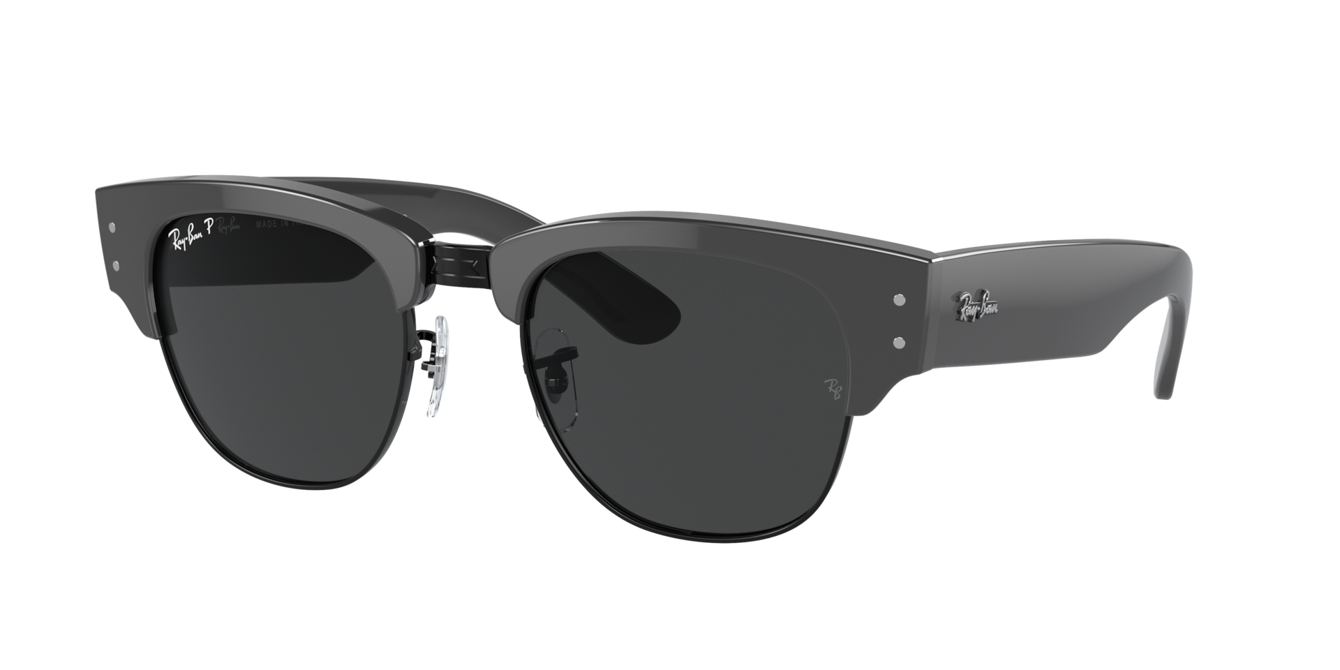 RAY-BAN Unisex Sunglasses Mega Clubmaster - Frame color: Grey On Black, Lens color: Black Polarised