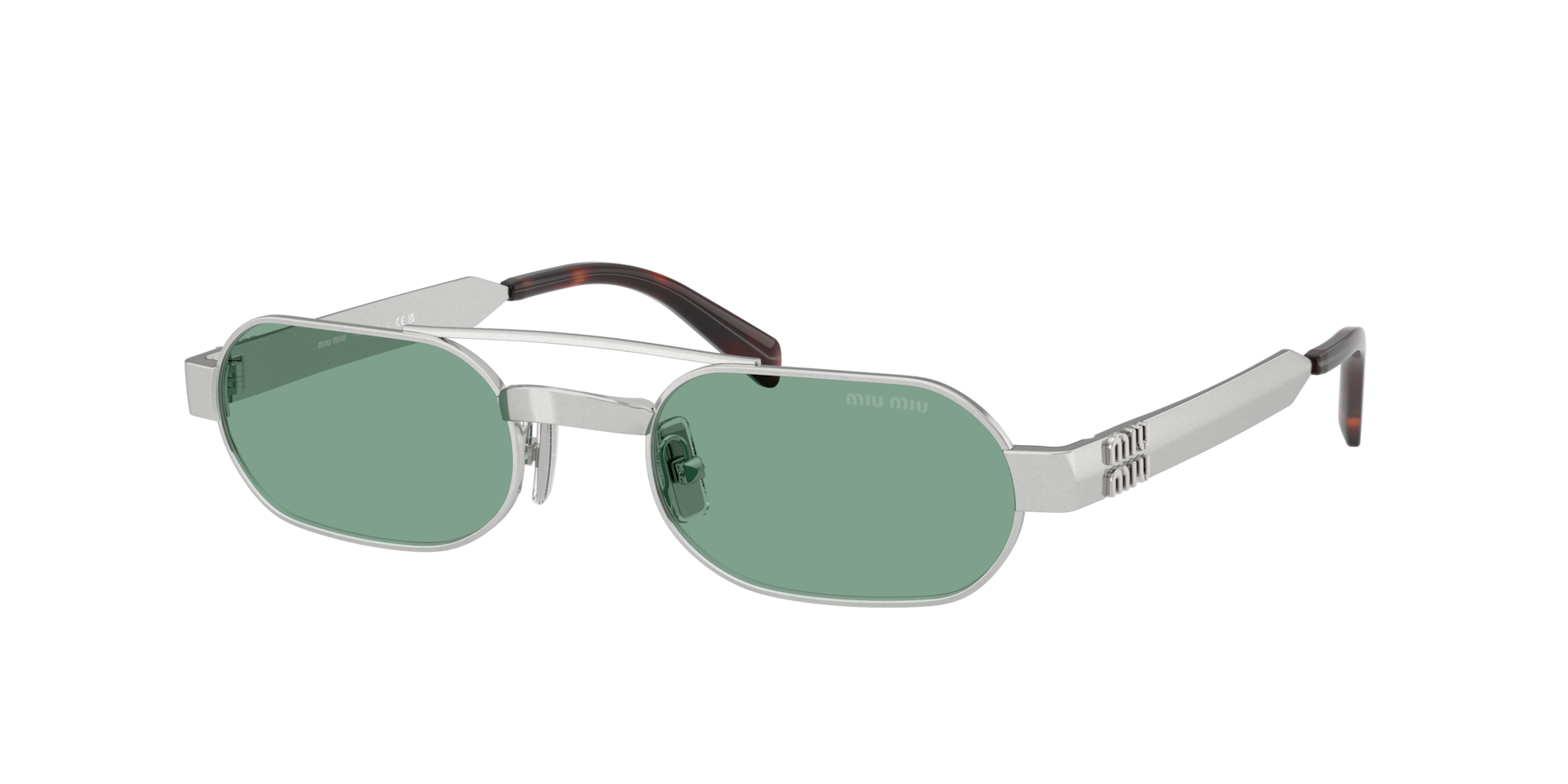 Miu Miu Green Woman Mu B52s 21M40y Sunglasses Metal Silver Round Normal - Image 3