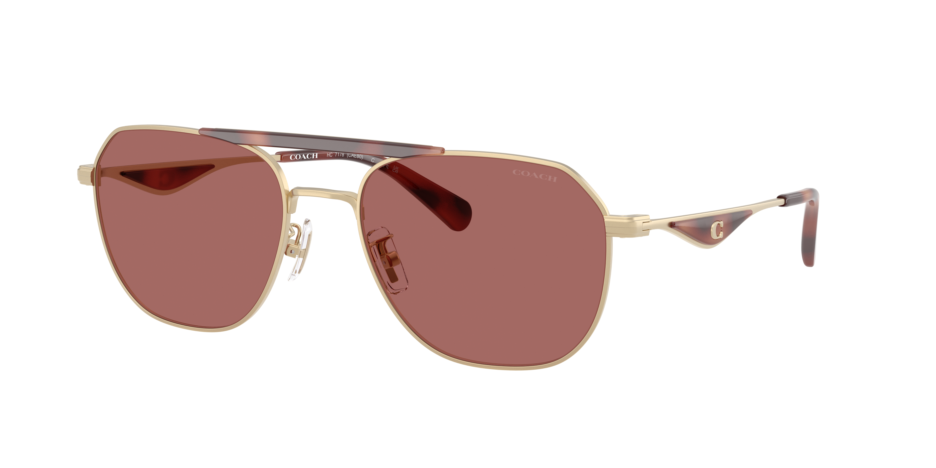 Coach Man Sunglass HC7178 CAE80 -  Frame color: Satin Light Gold/Caramel, Lens color: Wine Solid