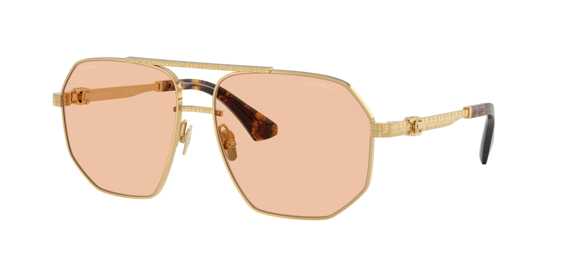 Chanel Woman Sunglass Pilot Sunglasses CH4303 - Frame color: Gold, Lens color: Light Brown