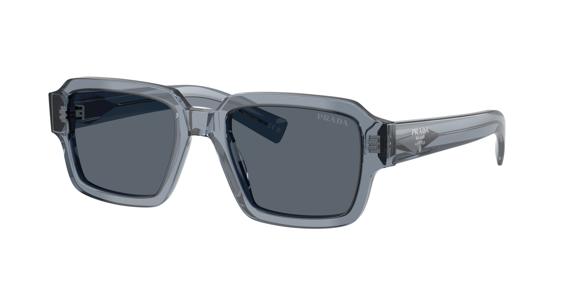 Prada Mannelijk Sunglass PR 02ZS -  Framekleur: Transparant oceaan, Lenskleur: Donkerblauw