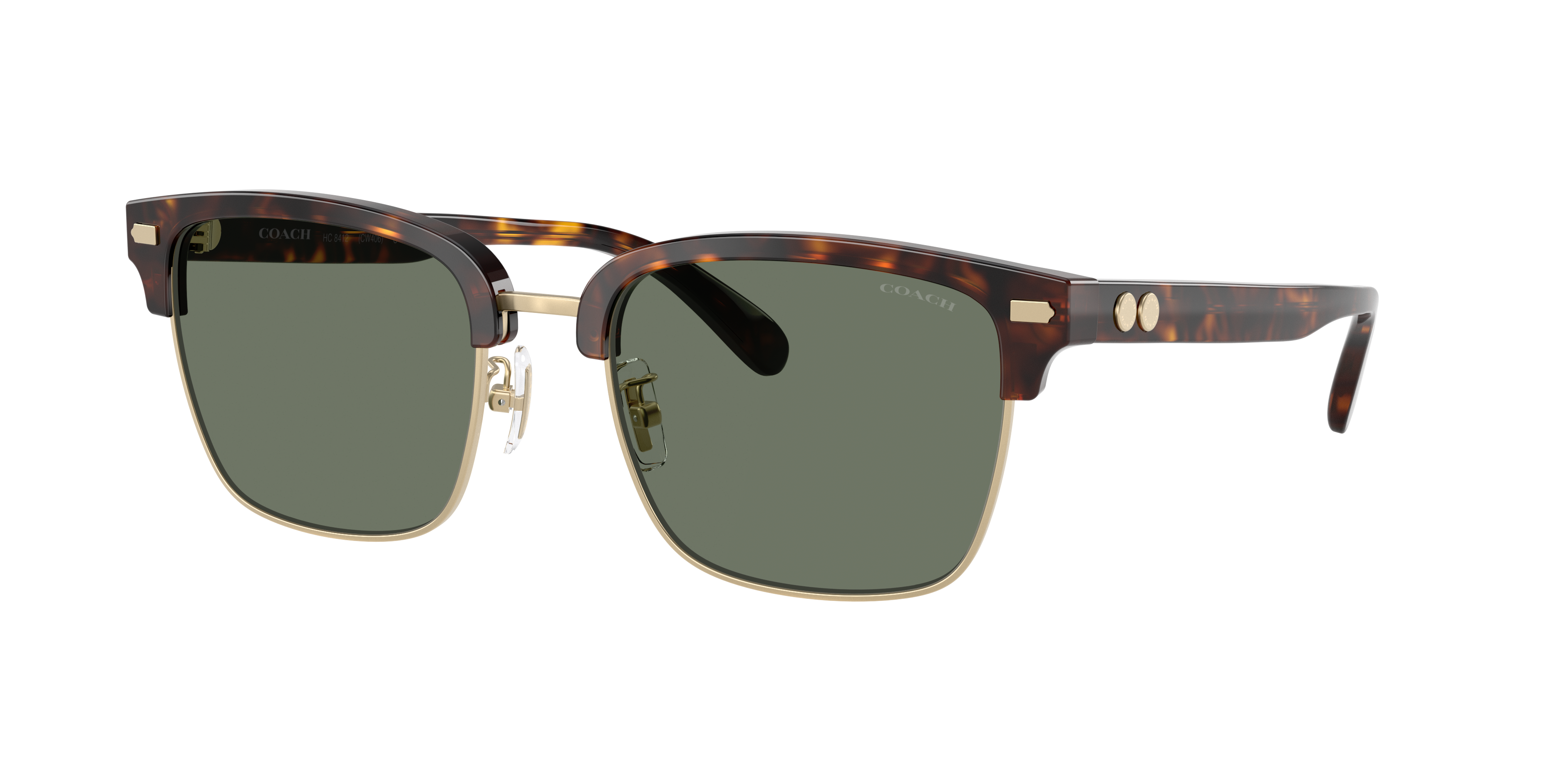 Coach Man Sunglass CW406 -  Frame color: Light Gold/Dark Tortoise, Lens color: Green Solid