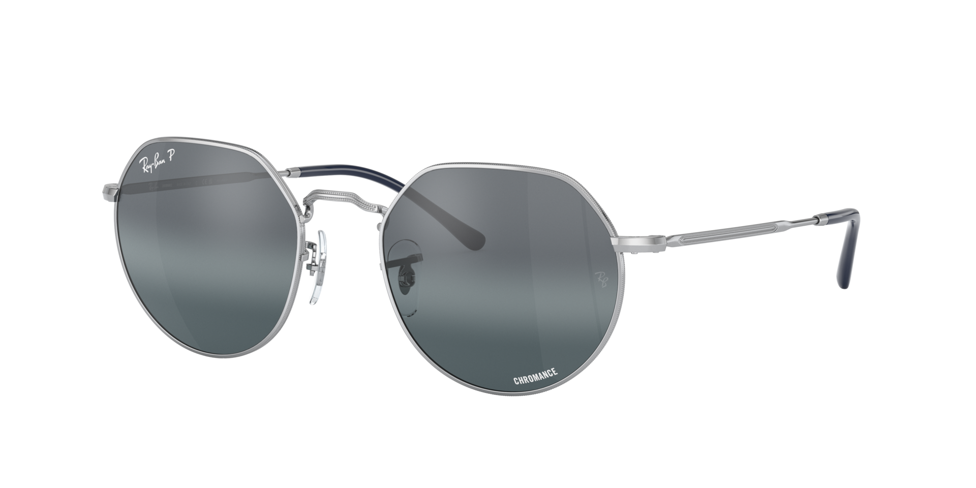 RAY-BAN Unisex Sunglasses Jack Polarized+ Lenses - Frame color: Silver, Lens color: Dark Blue Polarised+