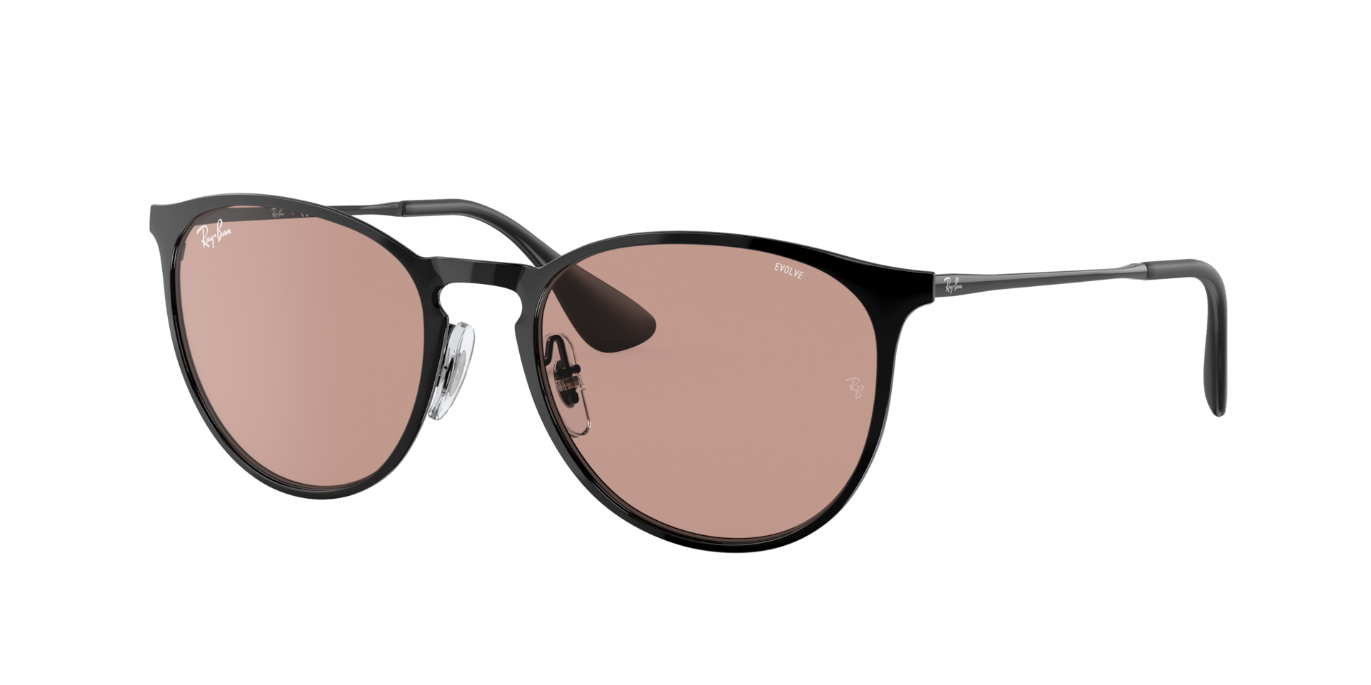 Ray-Ban Frau Sunglass Erika Metal Evolve - Rahmenfarbe: Schwarz, Linsenfarbe: Evolve selbsttönend Braun zu Dunkelbraun