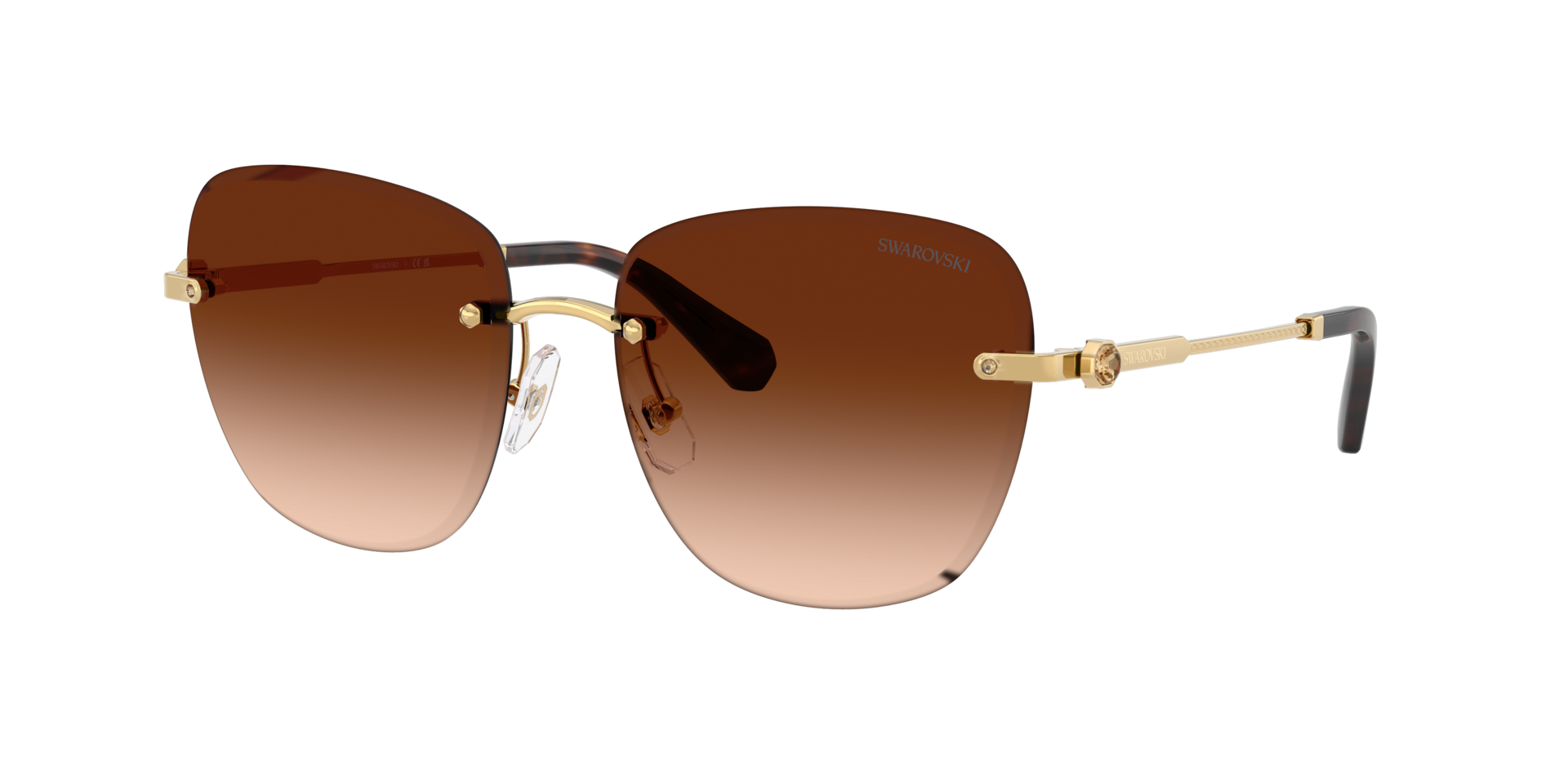 Swarovski Brown Woman Sk7043 403774 Sunglasses Metal Gold Squared Normal Nuanced - Image 2