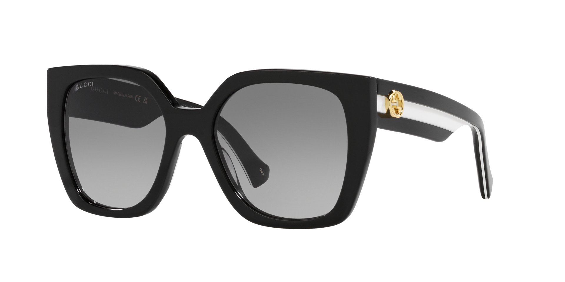 Gucci GG1300S M (55 - 19) com Lentes Cinza e Armação Preto