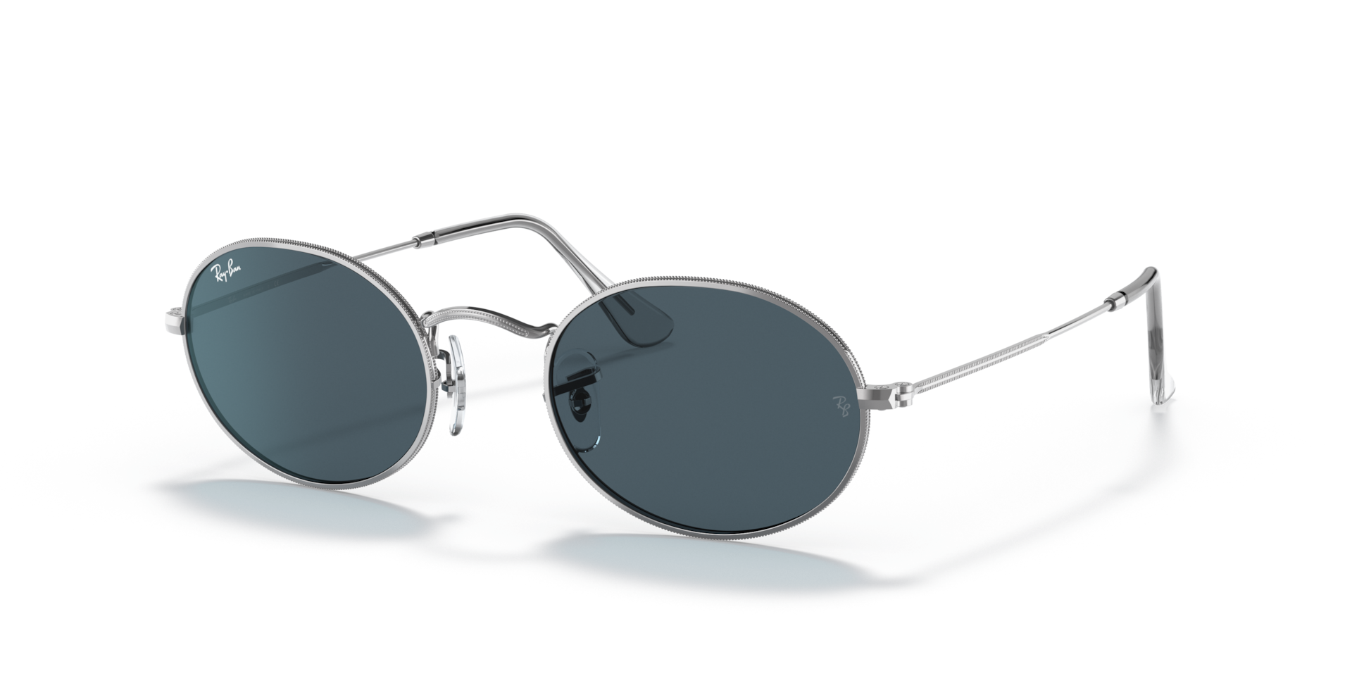 小物 Ray-Ban RB3547 Ray-Ban Oval Metal M (51 - 21) with Blue lenses and Silver frame