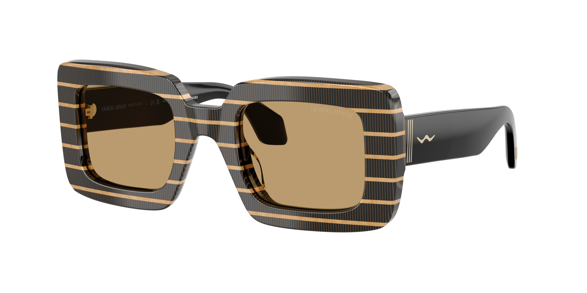 Giorgio Armani Woman Sunglass AR8241U -  Frame color: Thin Striped Black/Gold, Lens color: Brown