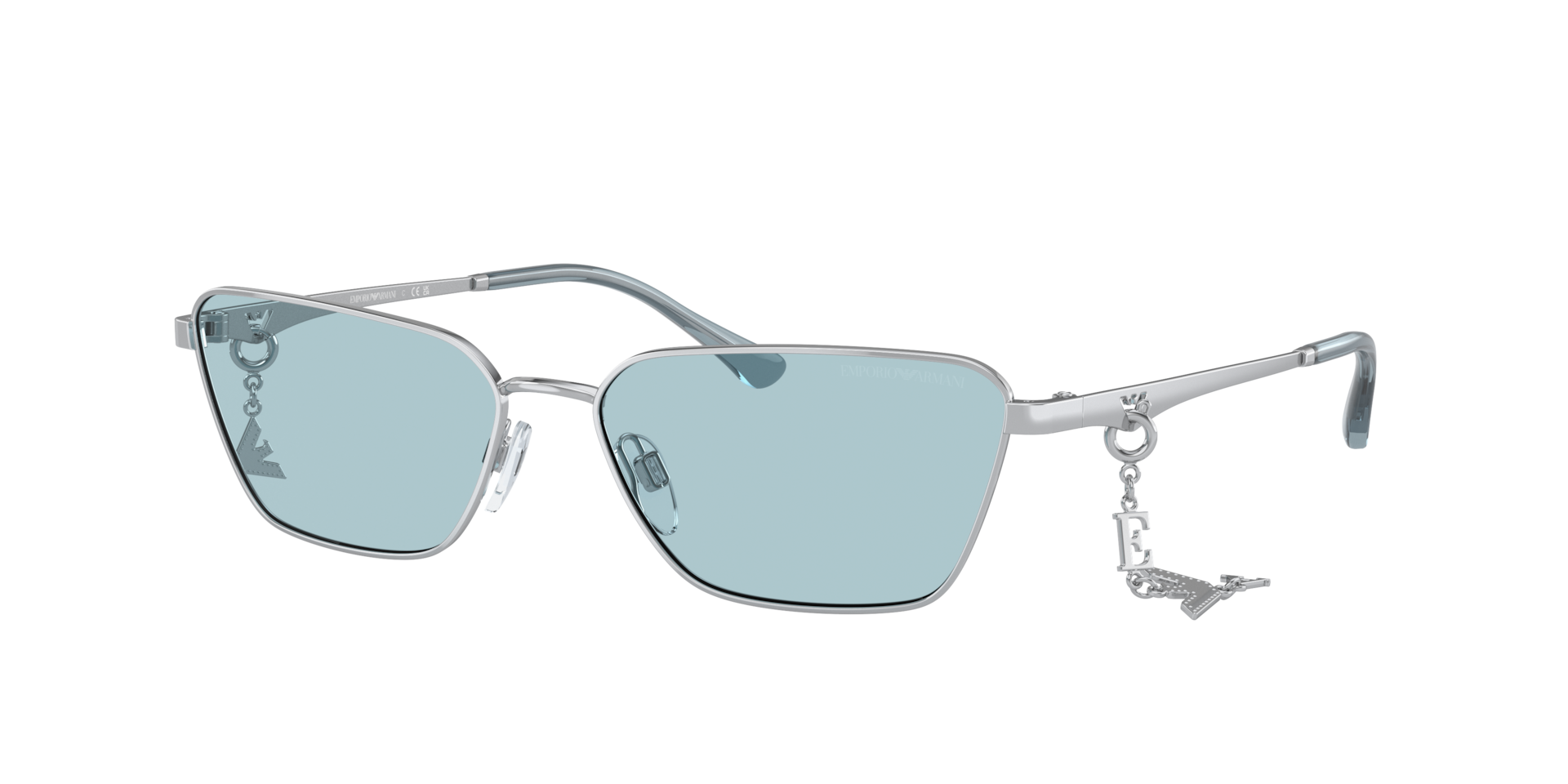 Emporio Armani Femme Sunglass EA2141 - Couleur du Monture Argent brillant Couleur de Lentille Bleu ciel clair 84 €