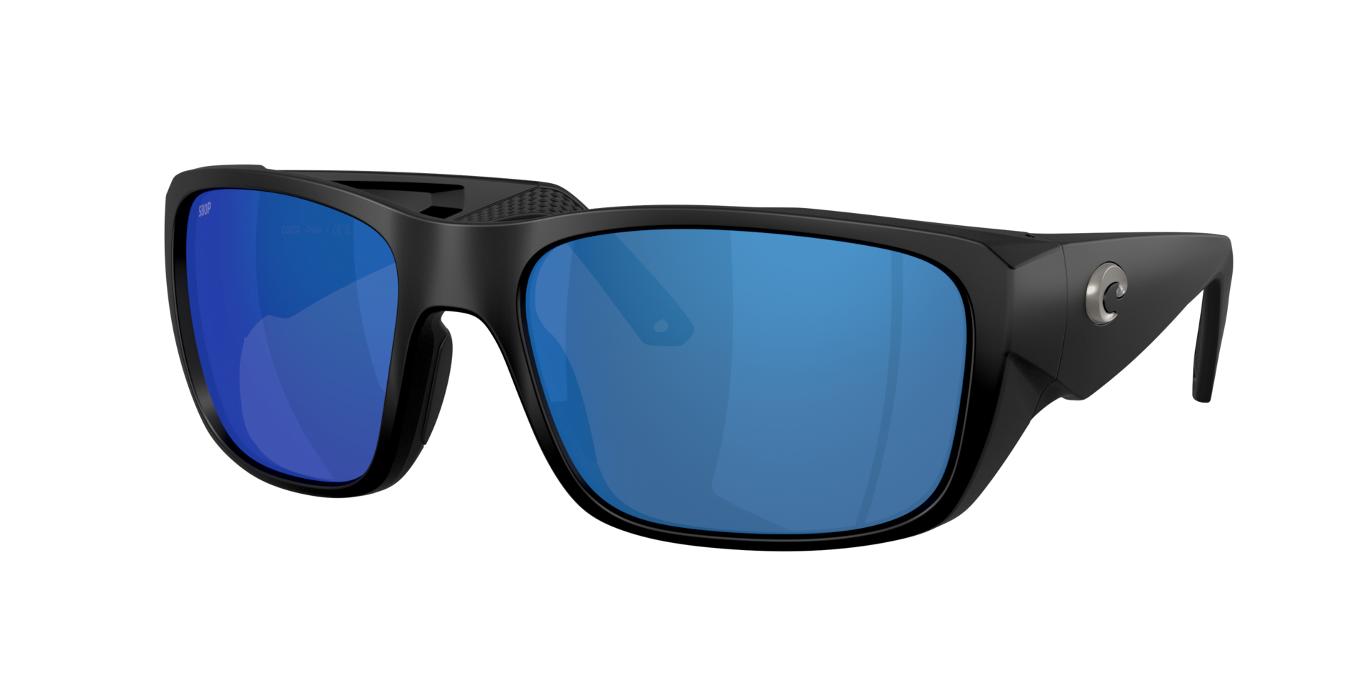 Costa Del Mar Performance Crudo Men's Matte Black XXL Frame Blue Mirror 580P Polarized Lens Sunglasses 06S9136-91360264