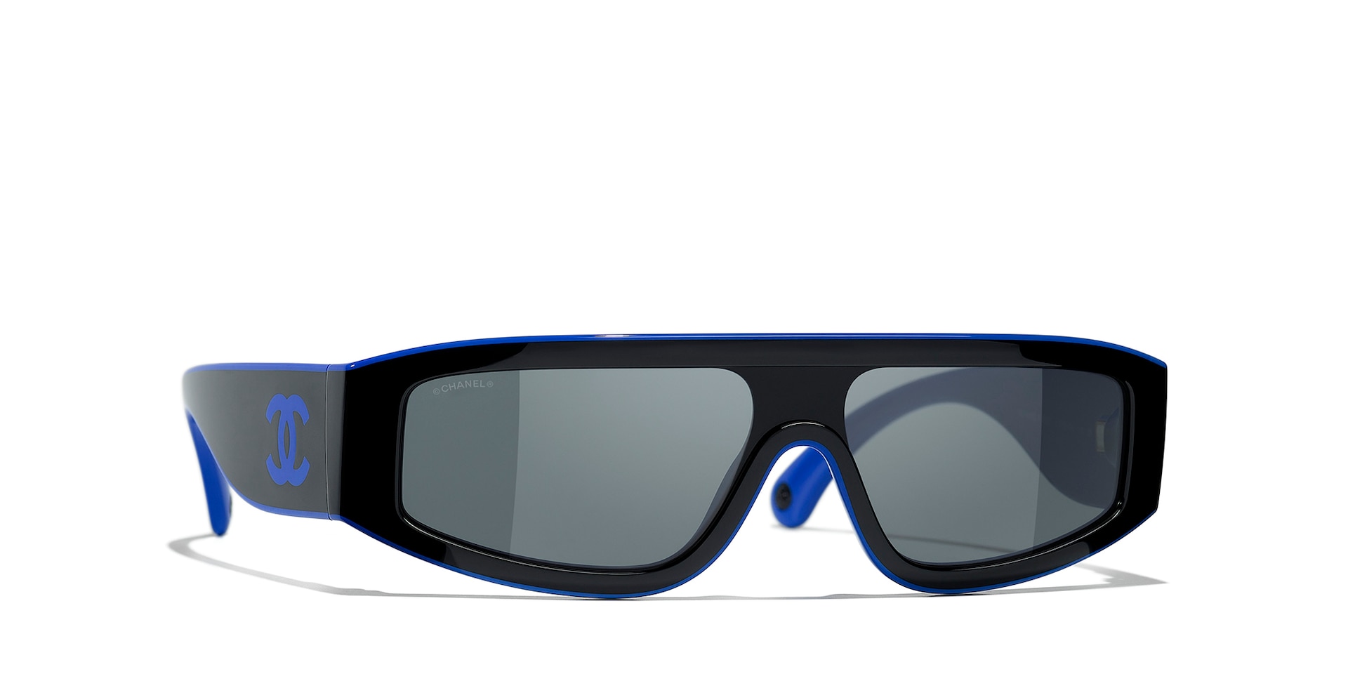 Chanel Woman Sunglass Shield Sunglasses CH6057 -  Frame color: Black & Blue, Lens color: Dark Green