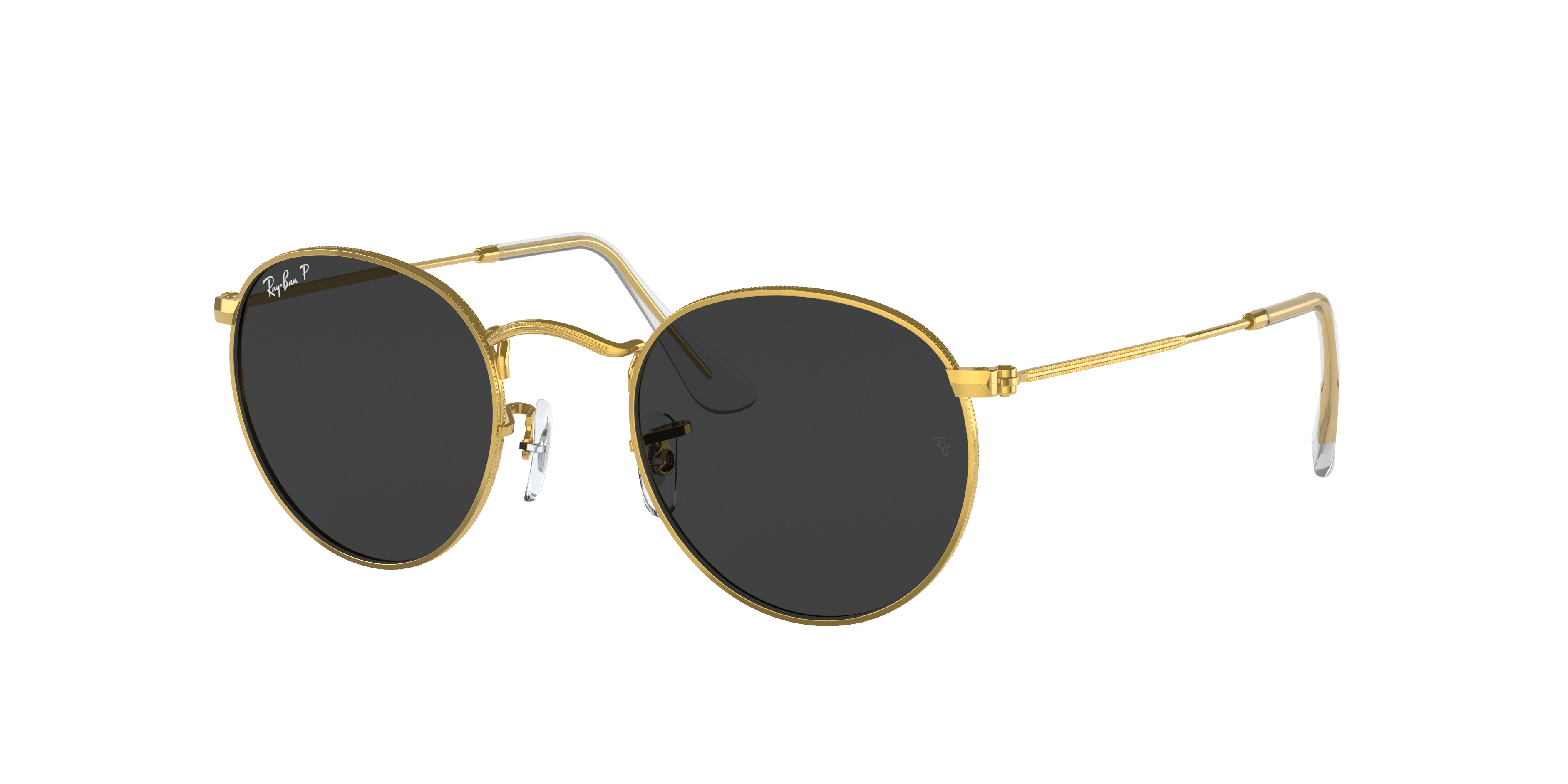 Ray-Ban Man Sunglass Round Metal -  Frame color: Gold, Lens color: Black Polarised