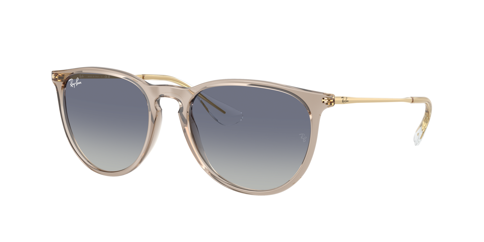 Ray-Ban Vrouwelijk Sunglass Erika Classic -  Framekleur: Transparant lichtbruin, Lenskleur: Lichtgrijs gradiënt donkerblauw
