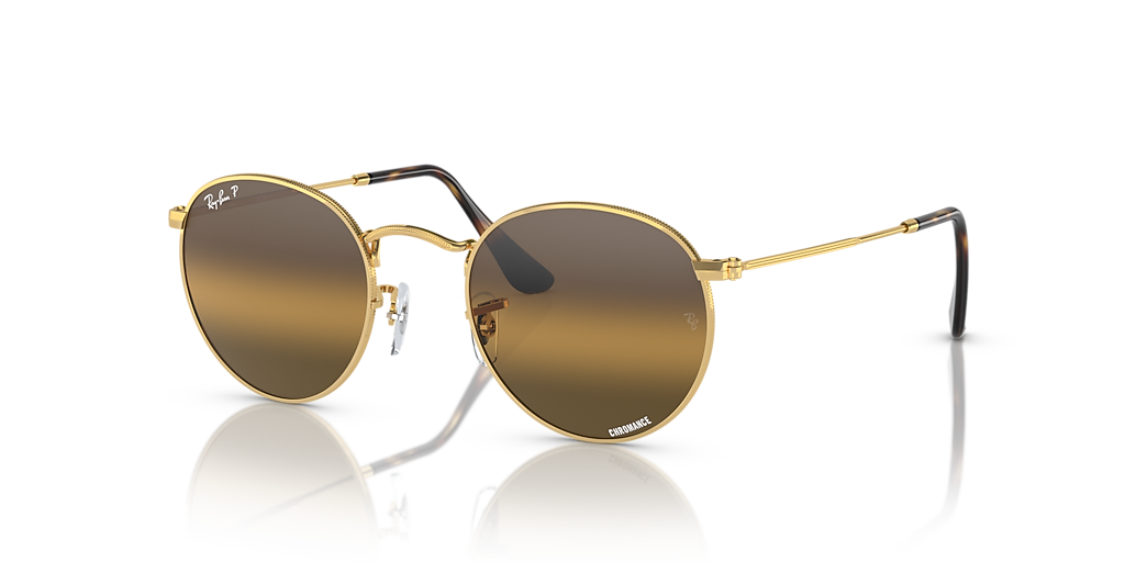 Ray-Ban ゴールドラウンドサングラス ケース付き　　RB3447 Ray-Ban Round Metal Polarized+ Lenses L (53 - 21) with Brown