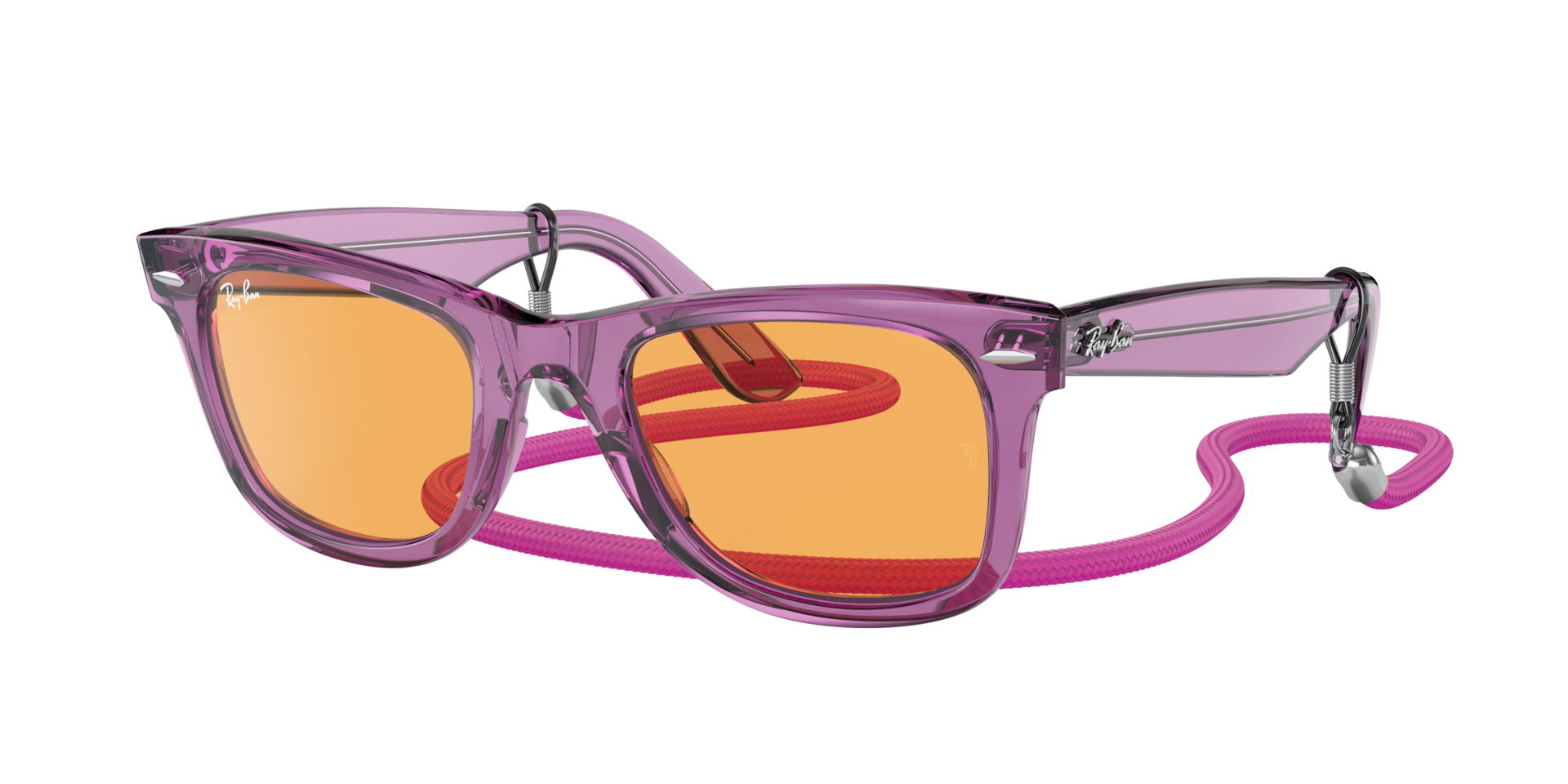 RAY-BAN Unisex Sunglasses RB2140F Original Wayfarer Colorblock - Frame color: Transparent Violet, Lens color: Orange