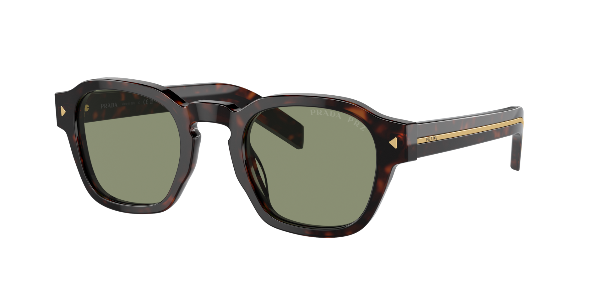 Prada Man Sunglass PR A16S -  Frame color: Radica Tortoise, Lens color: Polarized Green