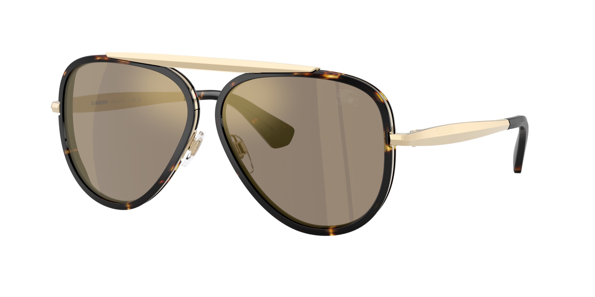 Burberry Unisex Sunglass BE3176 - Couleur du Monture Jaune Havana Couleur de Lentille Marron clair Dor Effet miroir 399 €