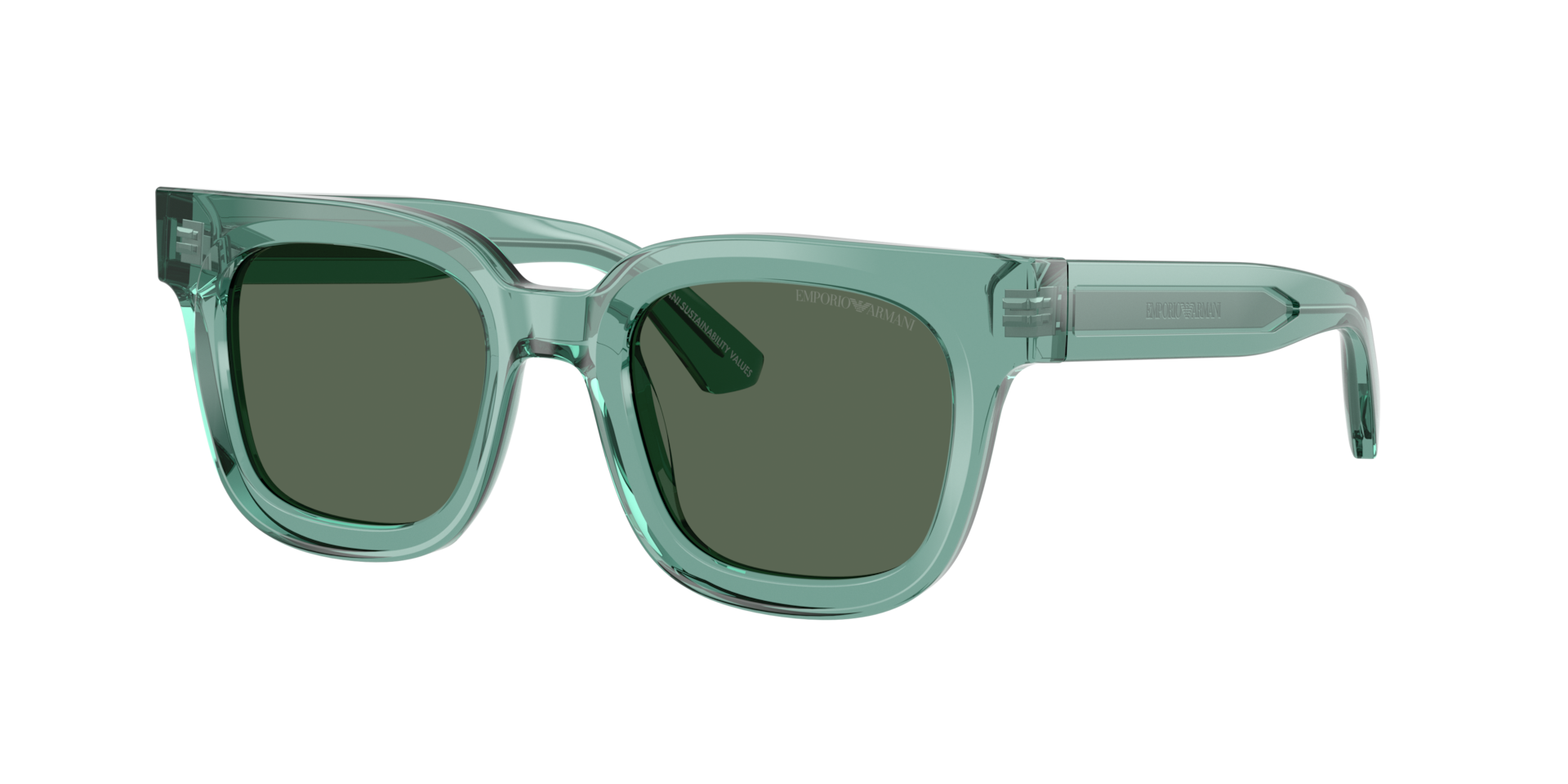 Emporio Armani , Shiny Transparent Green Sunglasses Dark Green lenses, EA4271 636571, Mojo Glasses - Image 4