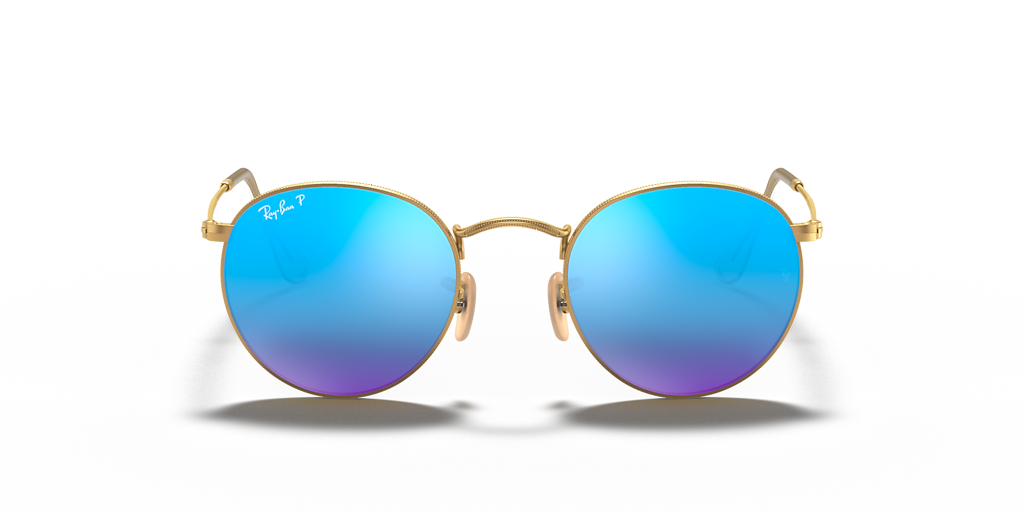 Ray-Ban Round Flash Lenses S (50 - 21) with Blue lenses and Gold
