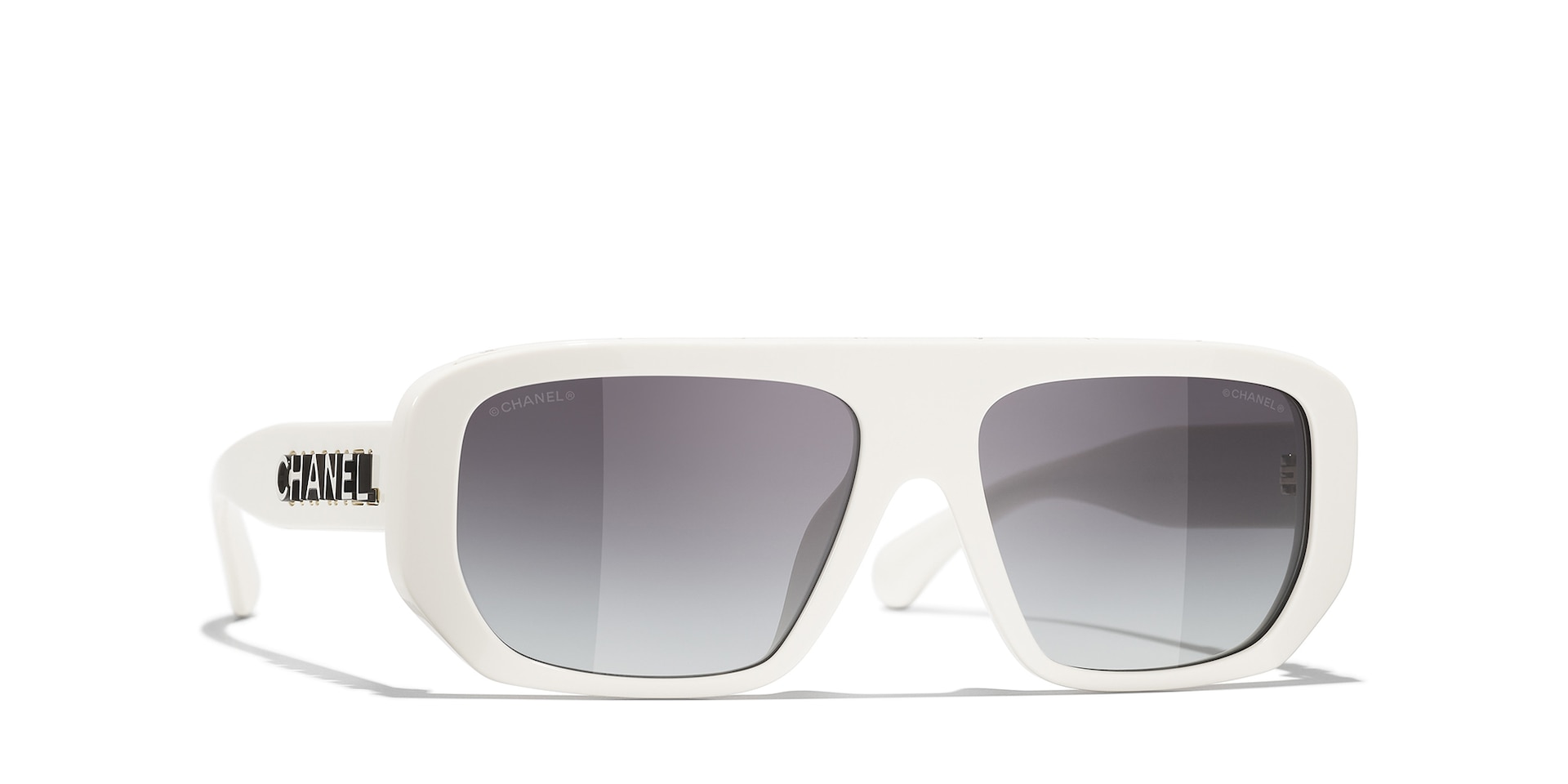 Chanel Woman Sunglass Shield Sunglasses CH5556U -  Frame color: White, Lens color: Grey