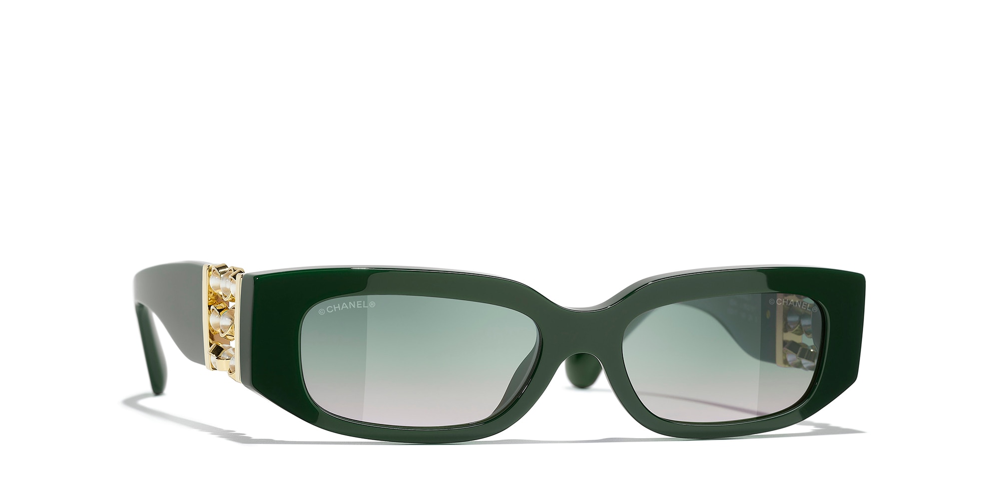 Chanel Woman Sunglass Rectangle Sunglasses CH5544 -  Frame color: Green, Lens color: Green