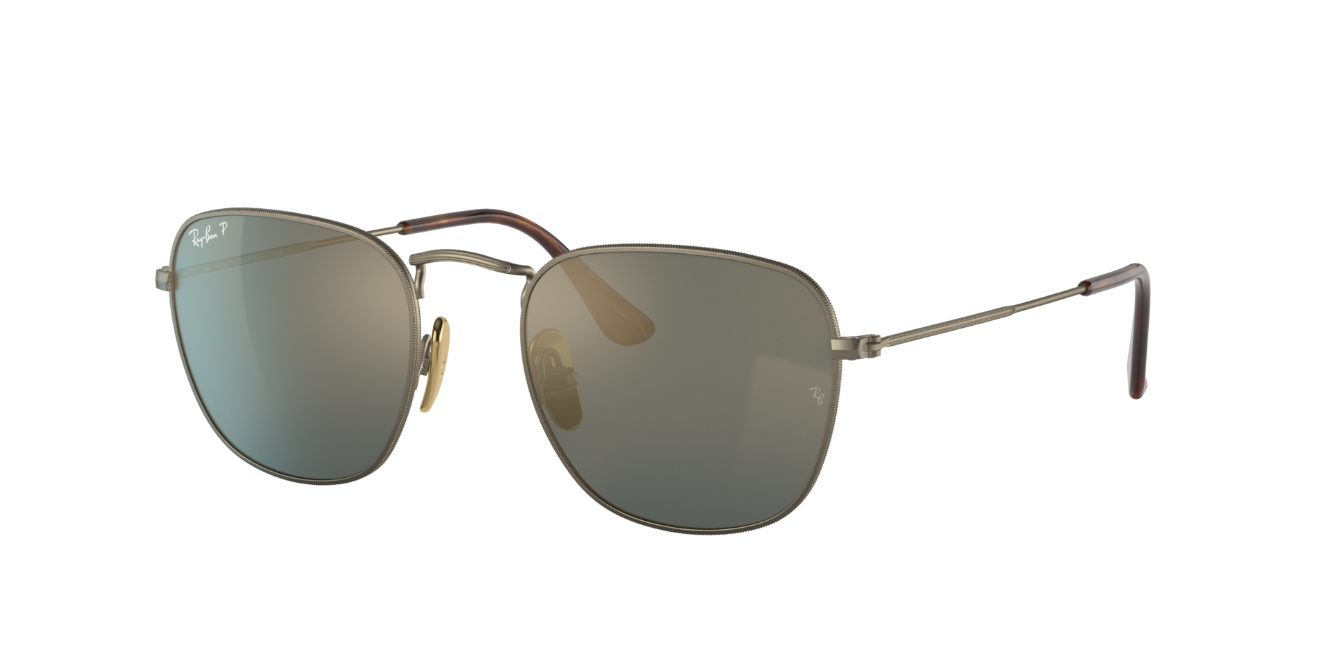 Ray-Ban Homme Sunglass Frank Titanium - Couleur du Monture: Or, Couleur de Lentille: Bleu cristal polarisant