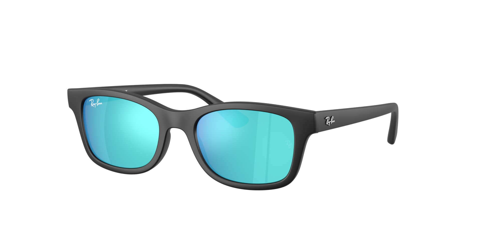 Ray-Ban Unisex Sunglass RB9086S KIDS - Rahmenfarbe: Matt Schwarz, Linsenfarbe: Hellgrün Blau verspiegelt
