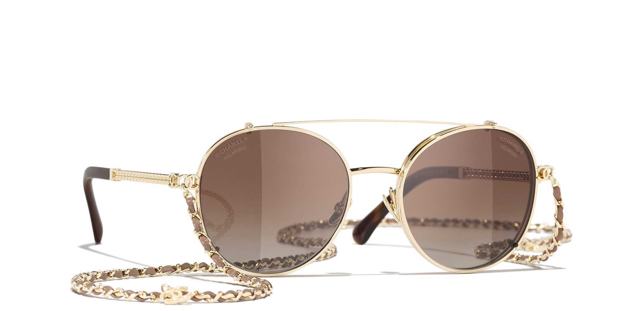 Chanel Woman Sunglass Pilot Sunglasses CH4291 -  Frame color: Pale Gold, Lens color: Transparent
