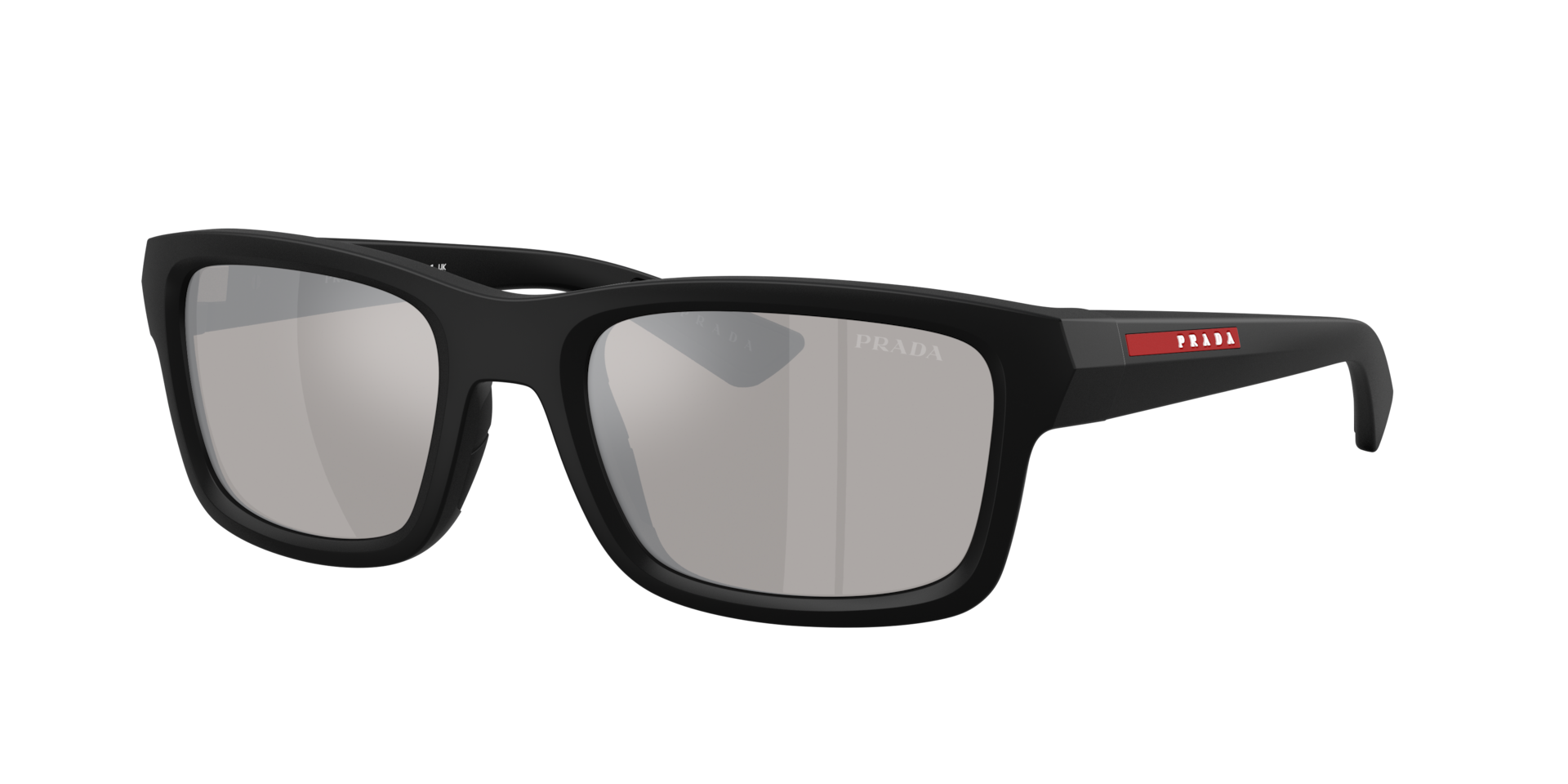 Prada Linea Rossa Mann Sunglass PS B10S - Rahmenfarbe: Matt Schwarz, Linsenfarbe: Hellgrau verspiegelt Silber