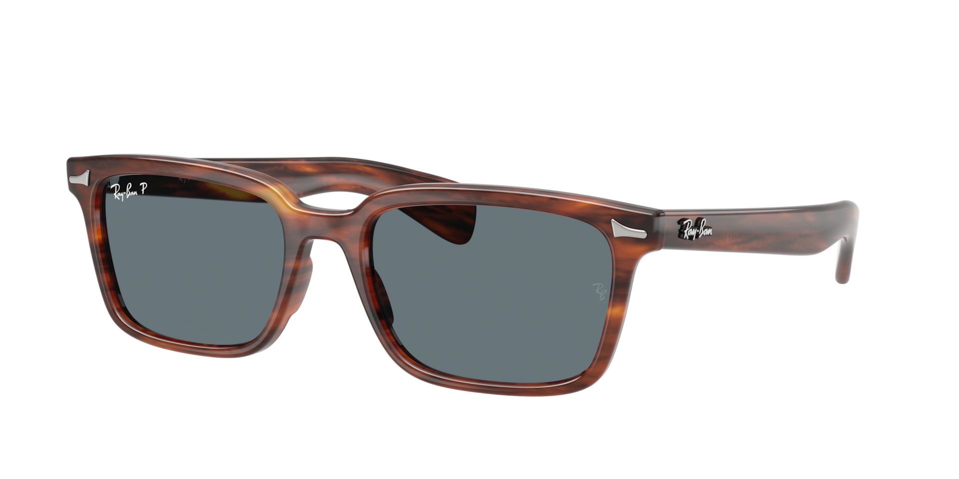 Ray-Ban Unisex Sunglass Brunel - Couleur du Monture: Rayé Havana, Couleur de Lentille: Bleu foncé