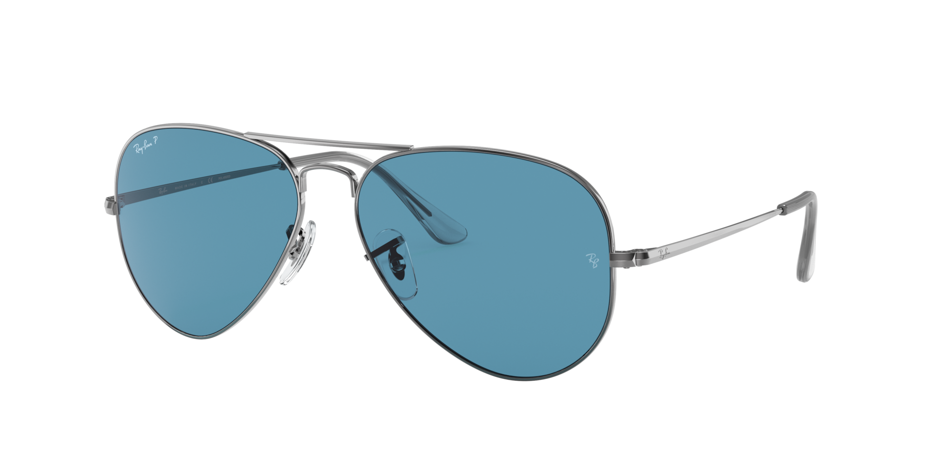 Ray-Ban Unisex Sunglass Aviator Metal II Polarized+ Lenses - Frame color: Gunmetal, Lens color: Blue Polarized+